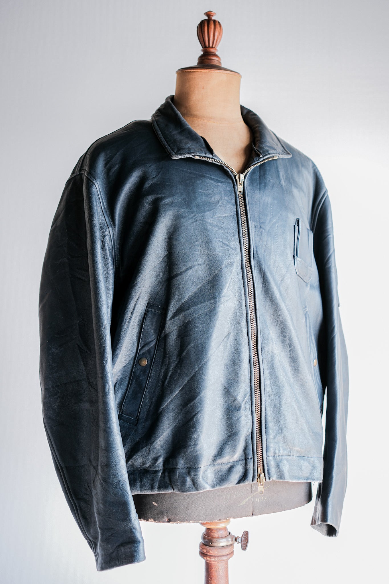 ［~70's］French Air Force Pilot Leather Jacket With Chin Strap & Liner Size.104L