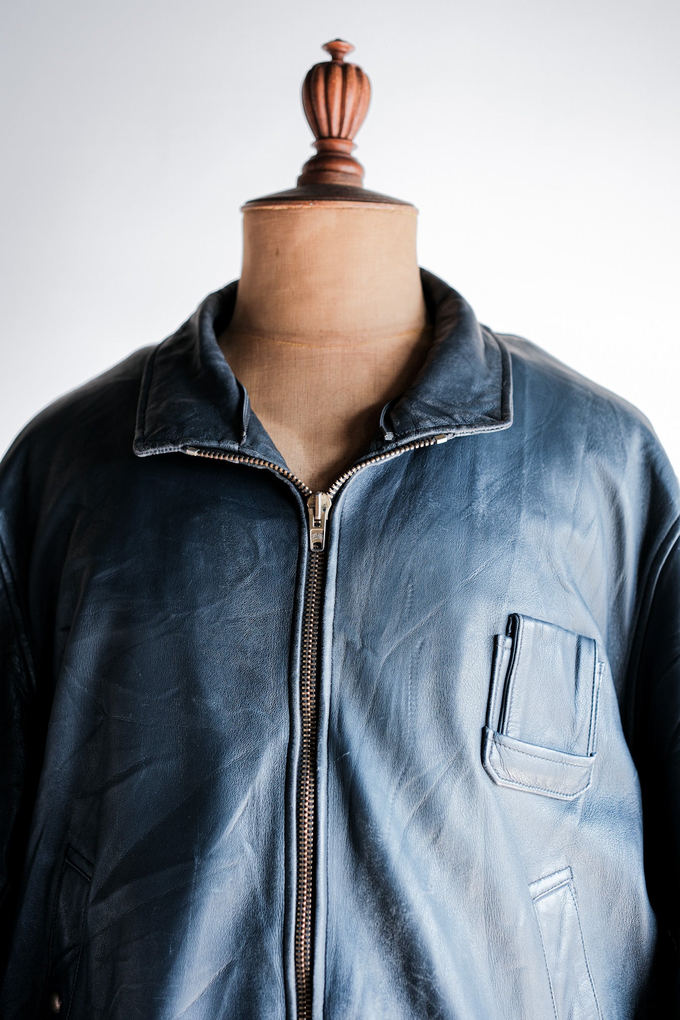 ［~70's］French Air Force Pilot Leather Jacket With Chin Strap & Liner Size.104L