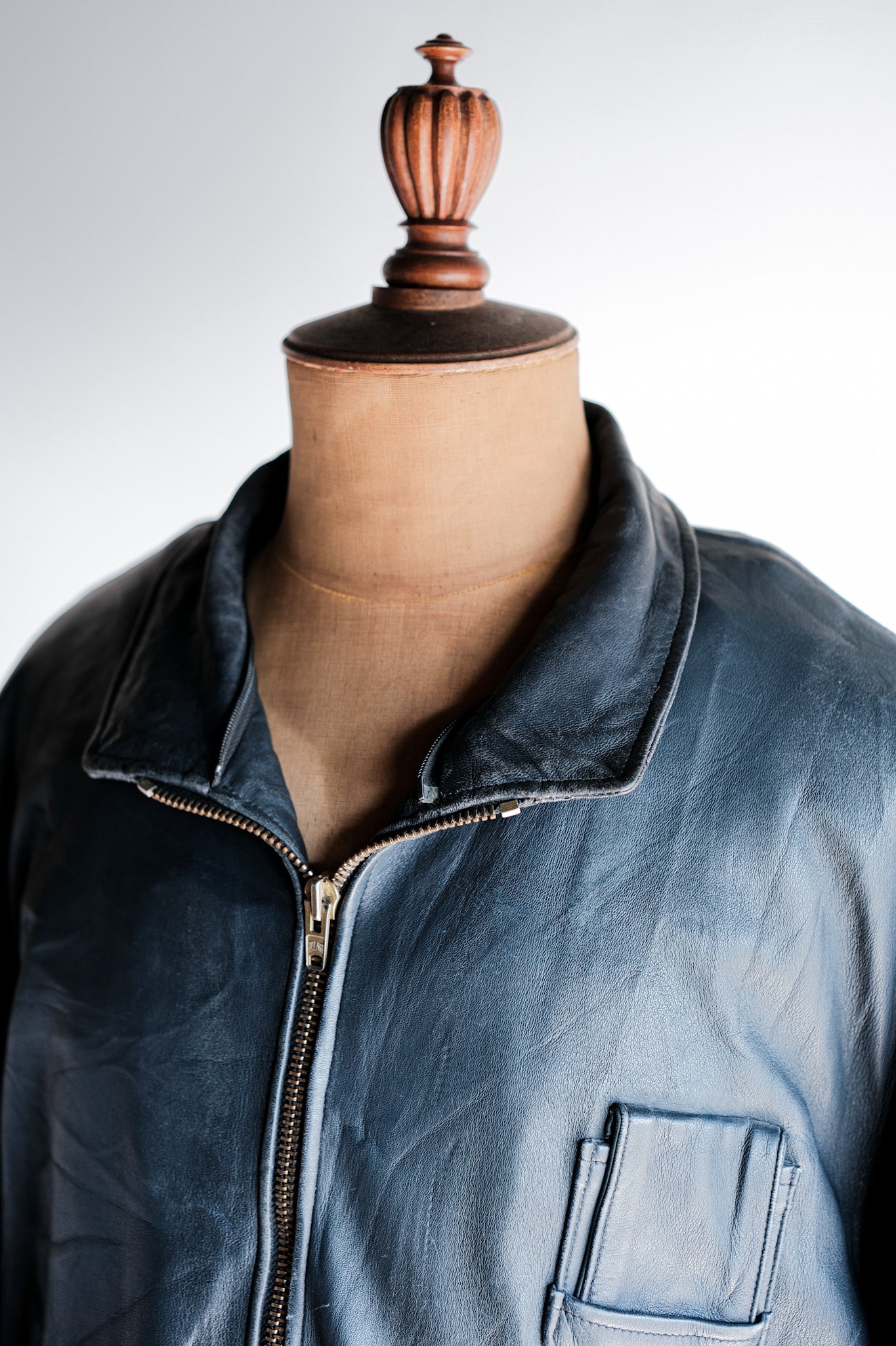 ［~70's］French Air Force Pilot Leather Jacket With Chin Strap & Liner Size.104L