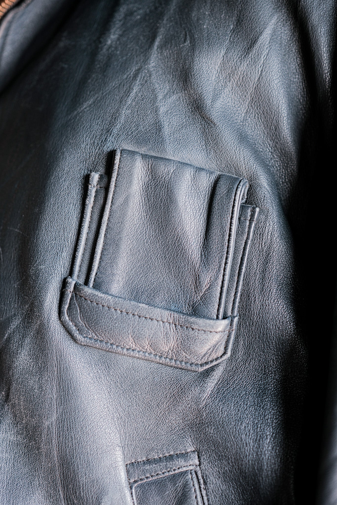 ［~70's］French Air Force Pilot Leather Jacket With Chin Strap & Liner Size.104L