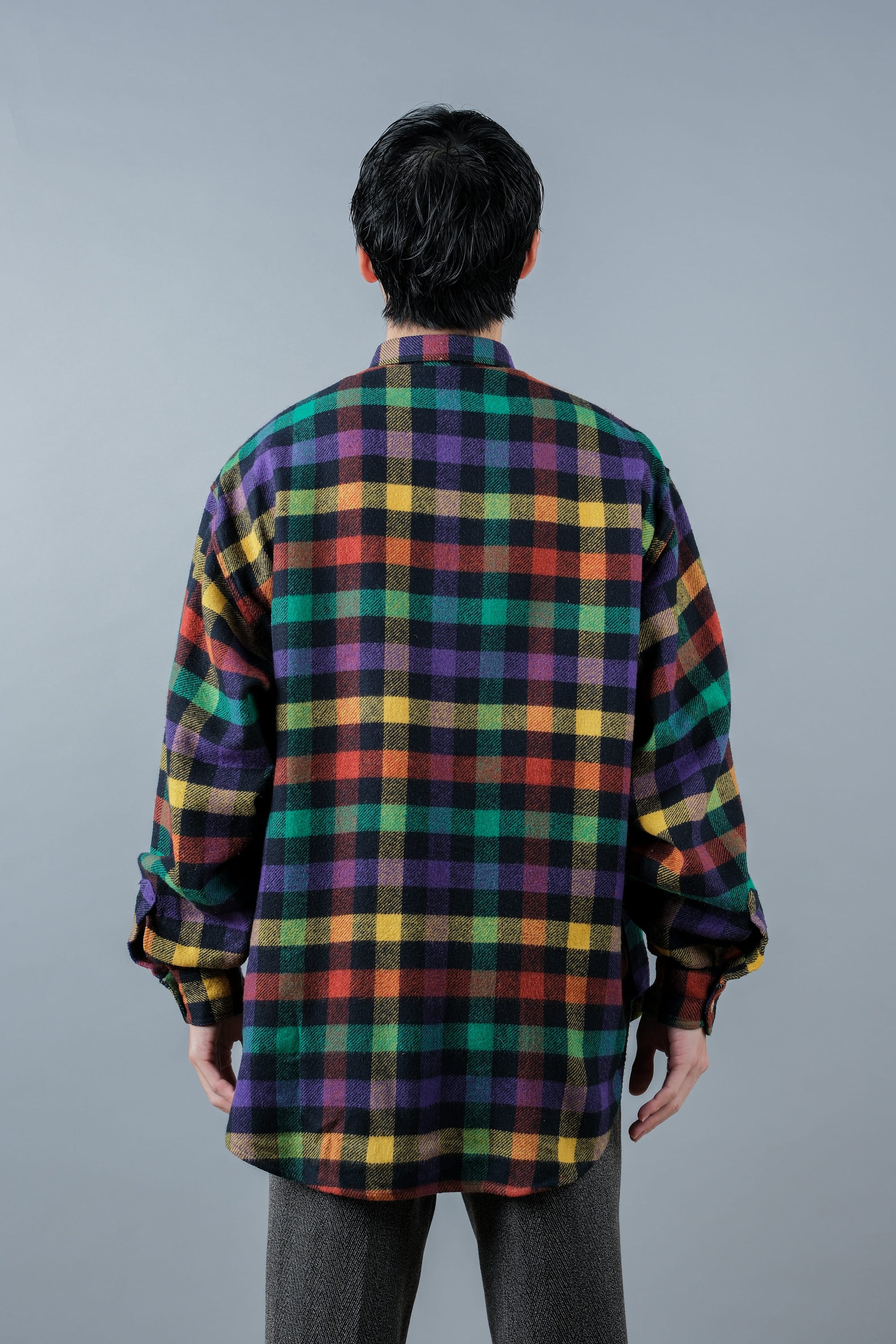 ［~80's］Italian Vintage Mixed Wool Rainbow Plaid Shirt Size.MEDIUM