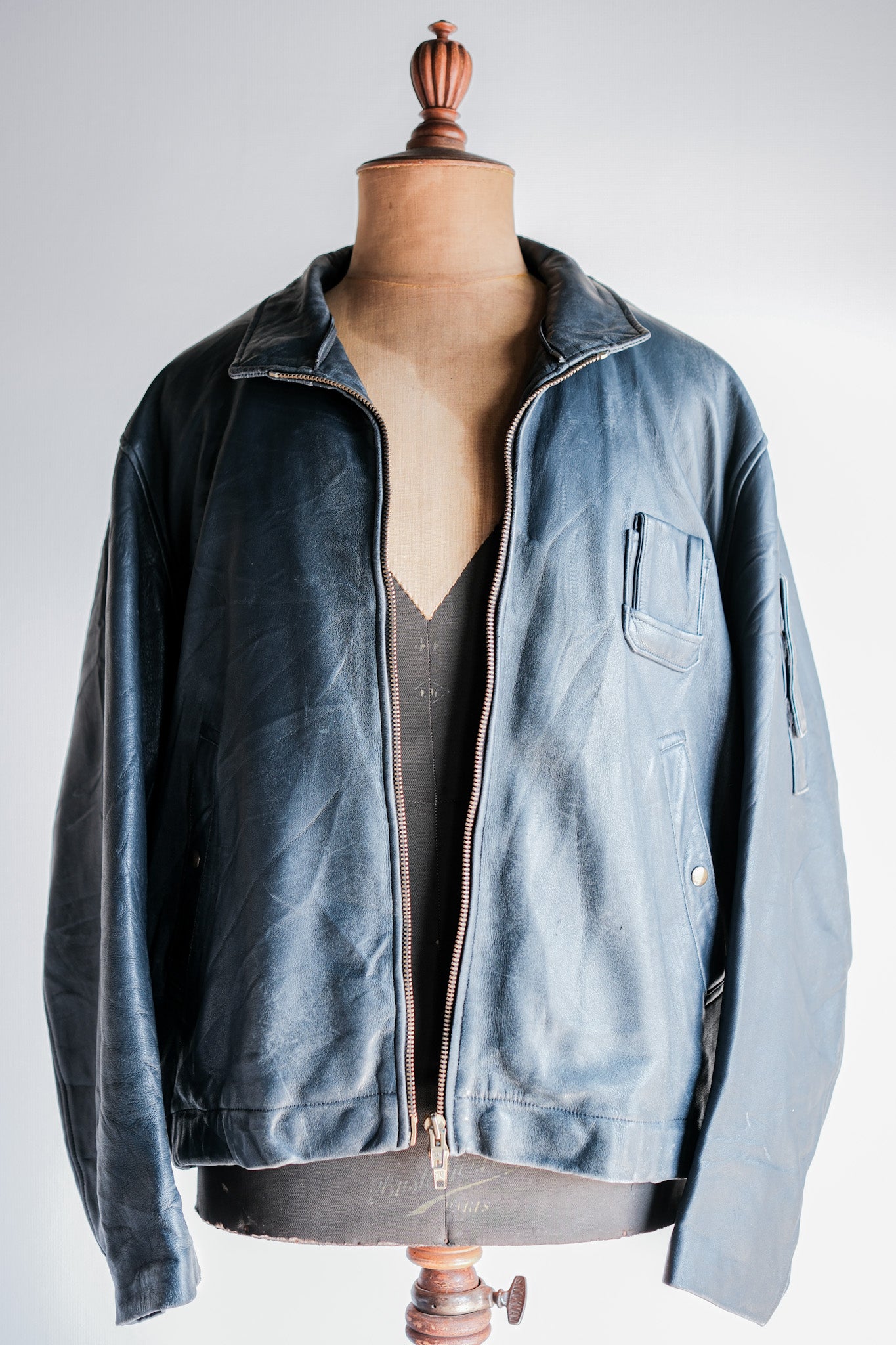 ［~70's］French Air Force Pilot Leather Jacket With Chin Strap & Liner Size.104L