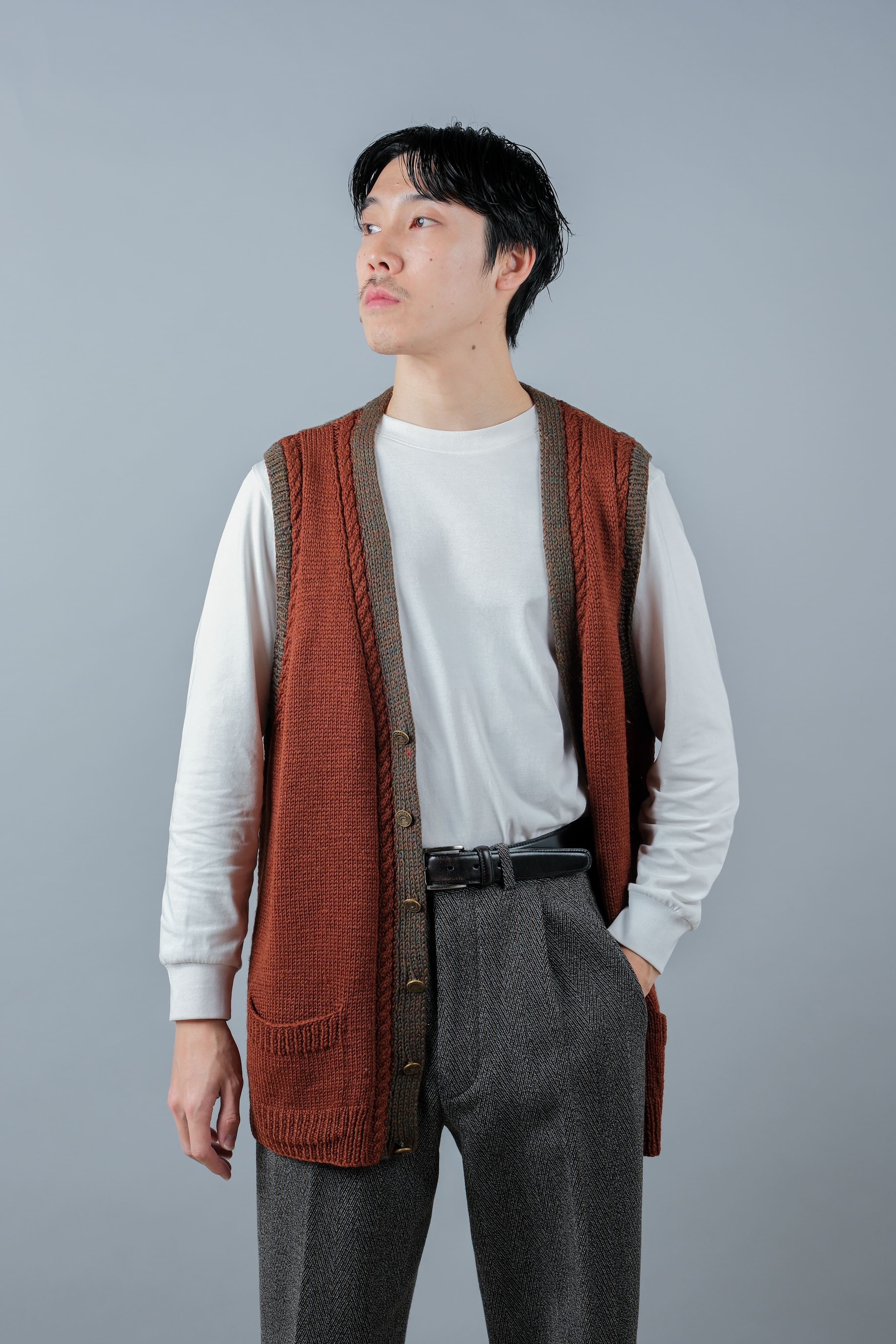 [~ 80's] British Vintage Mixed Wool Vest "Handmade"