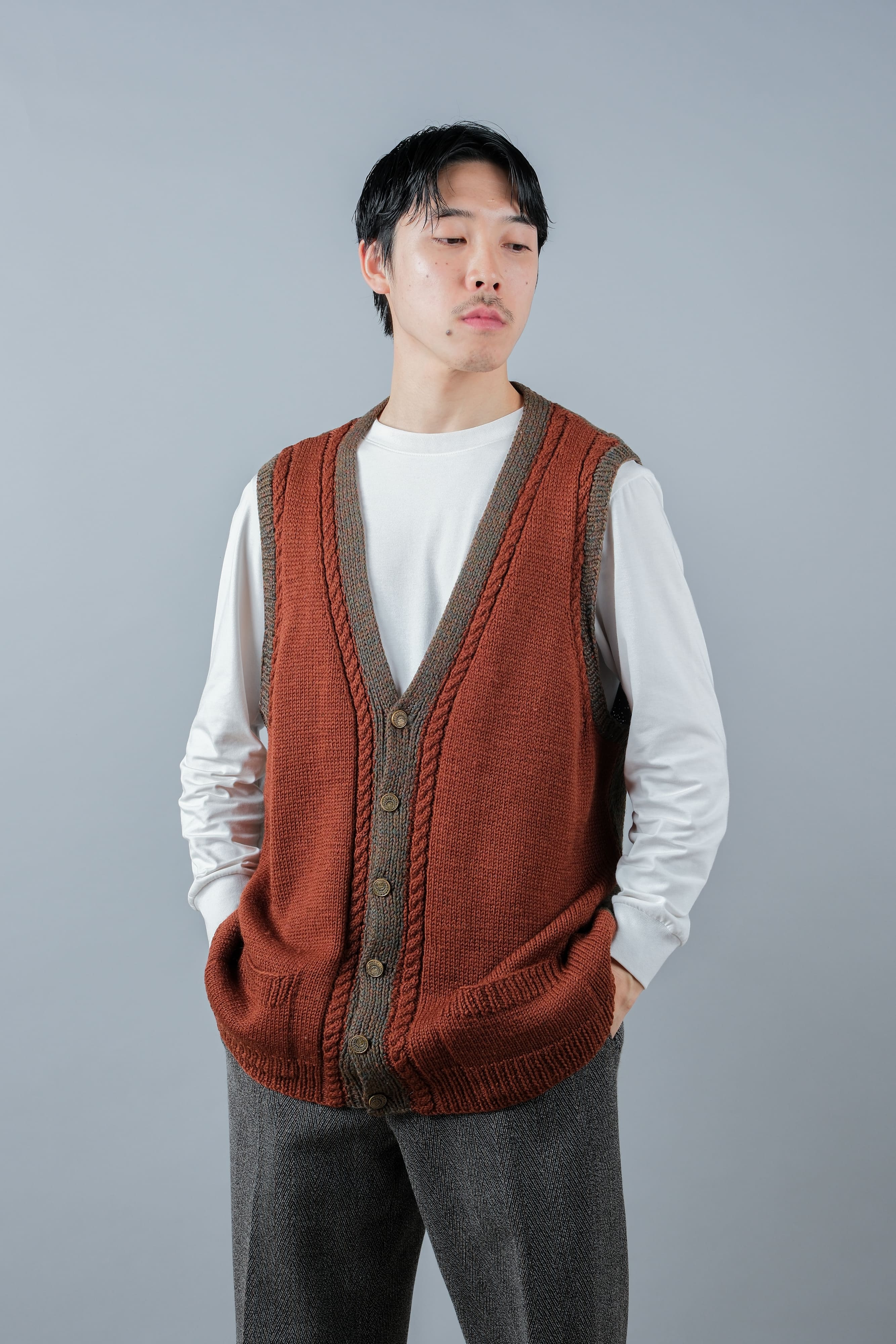 【~80's】British Vintage Mixed Wool Vest "Handmade"