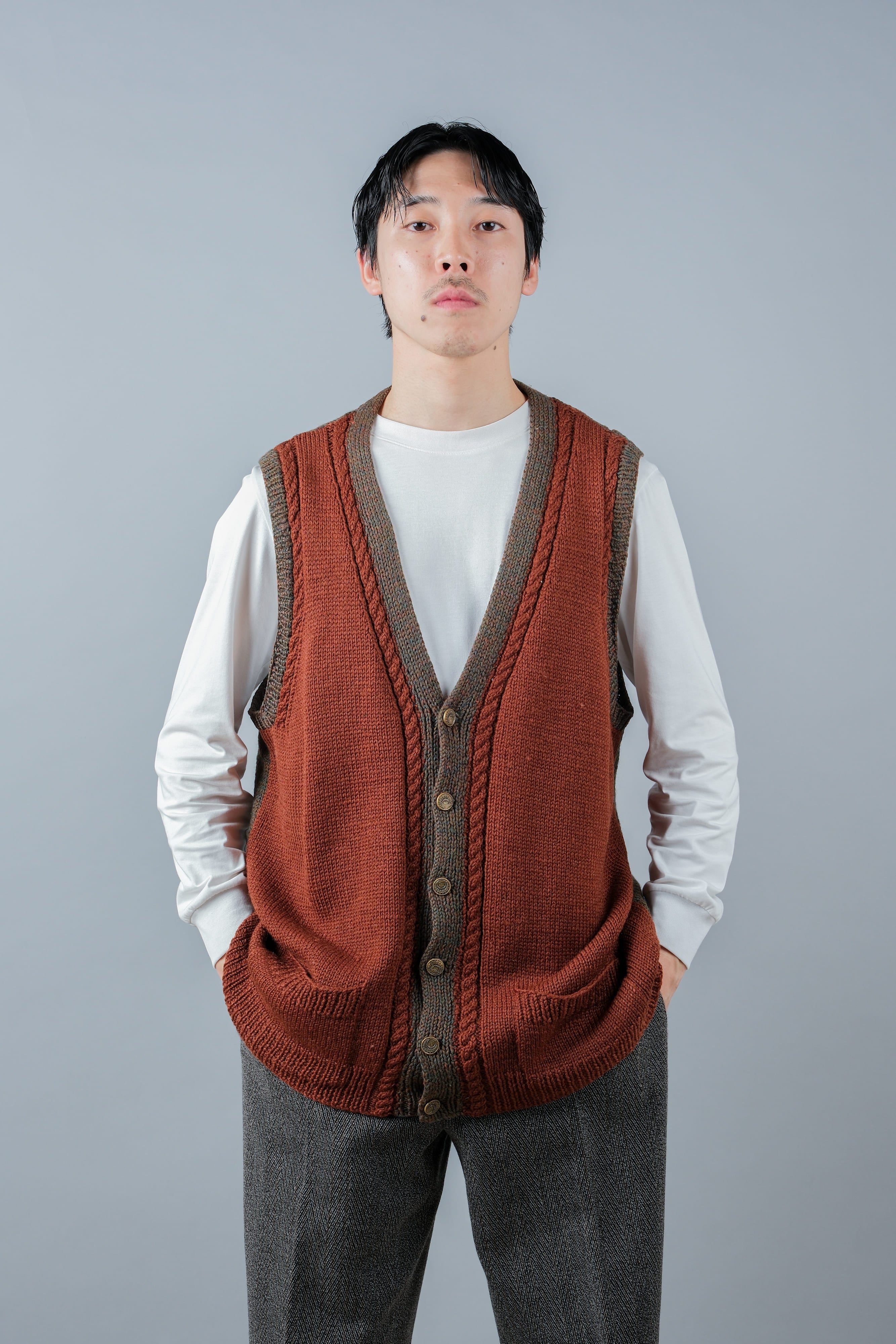 【~80's】British Vintage Mixed Wool Vest "Handmade"