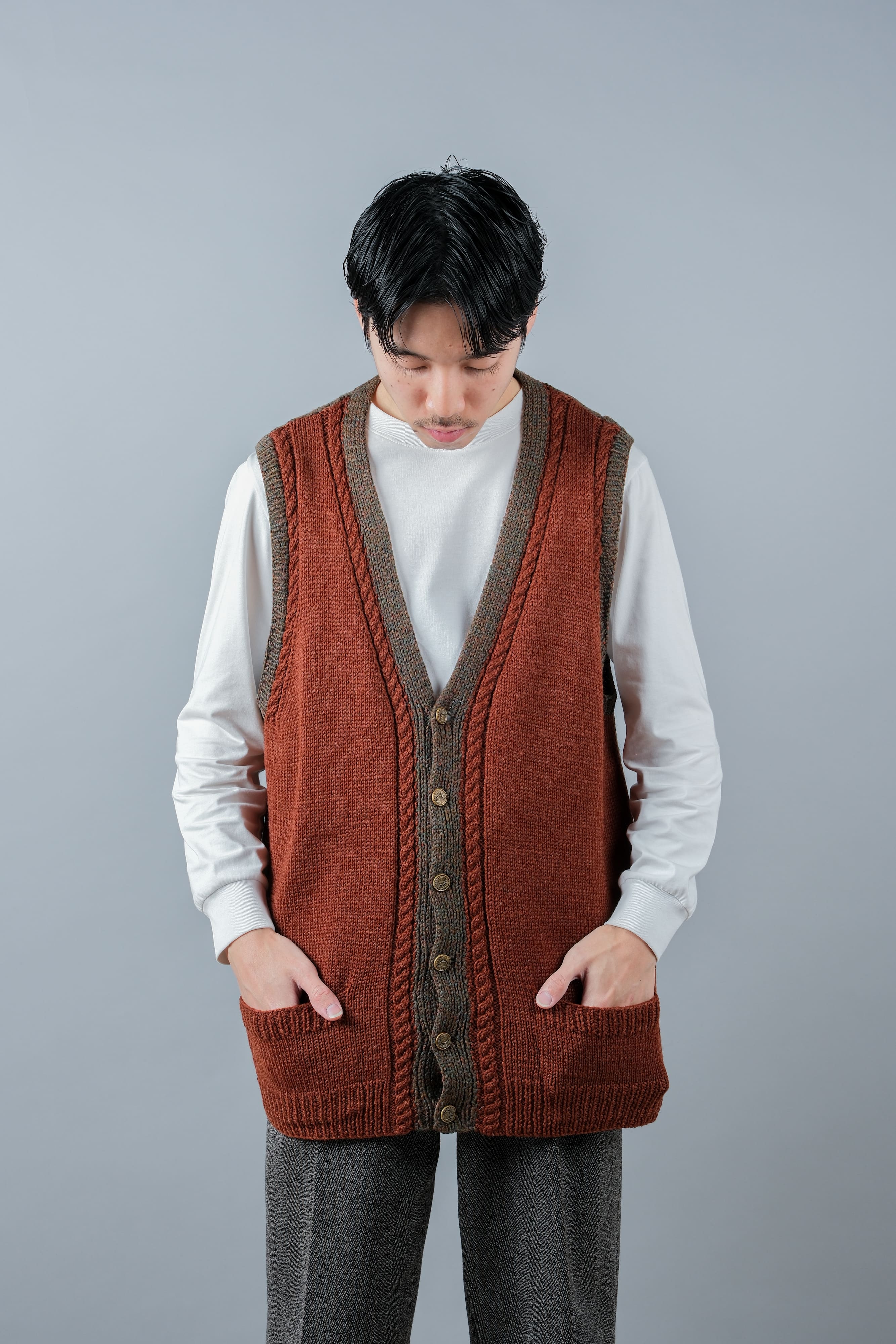 [~ 80's] British Vintage Mixed Wool Vest "Handmade"