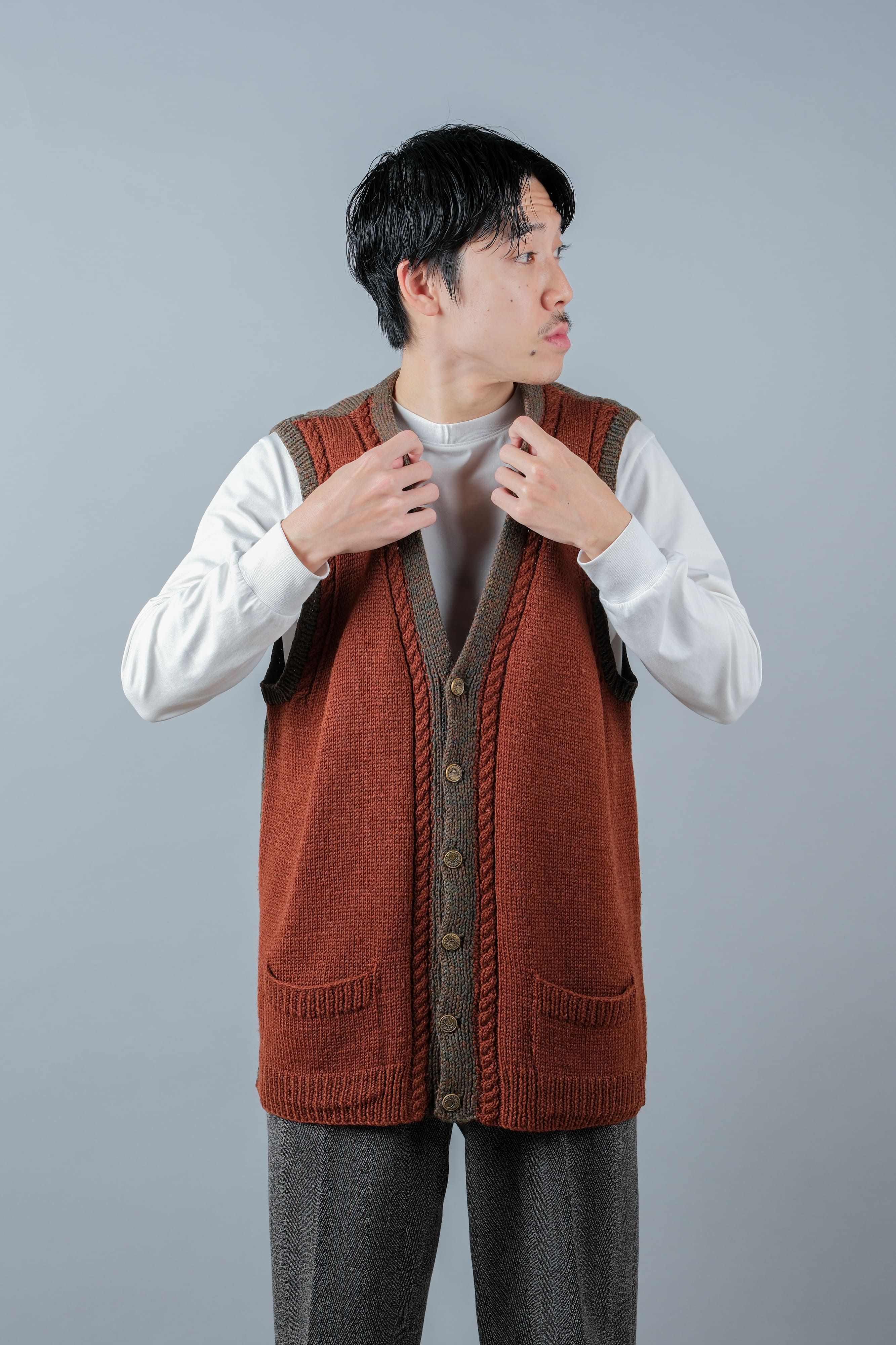 [~ 80's] British Vintage Mixed Wool Vest "Handmade"