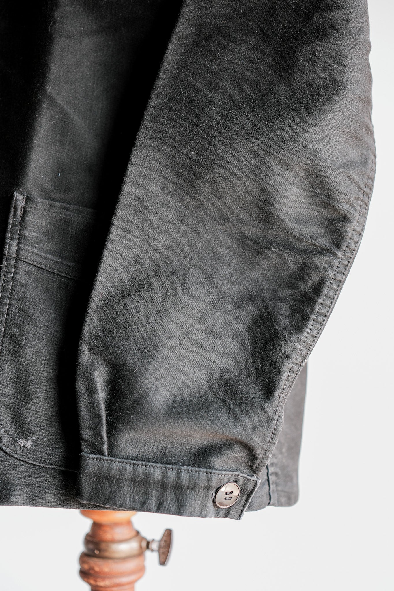 【~50’s】French Vintage Black Moleskin Work Jacket Size.50 "Le Mont St. Michel"
