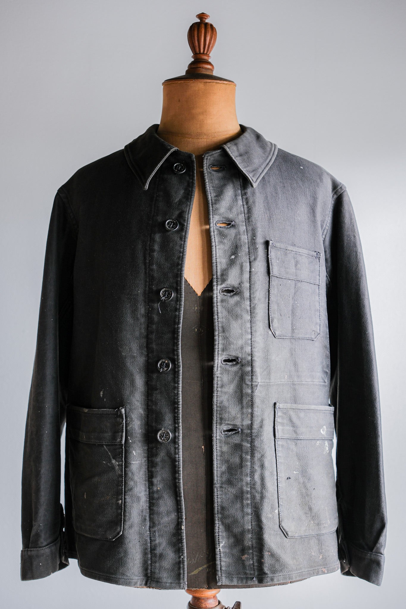 [~ 40's] French Vintage Black Moleskin Work Jacket "Adolphe Lafont"