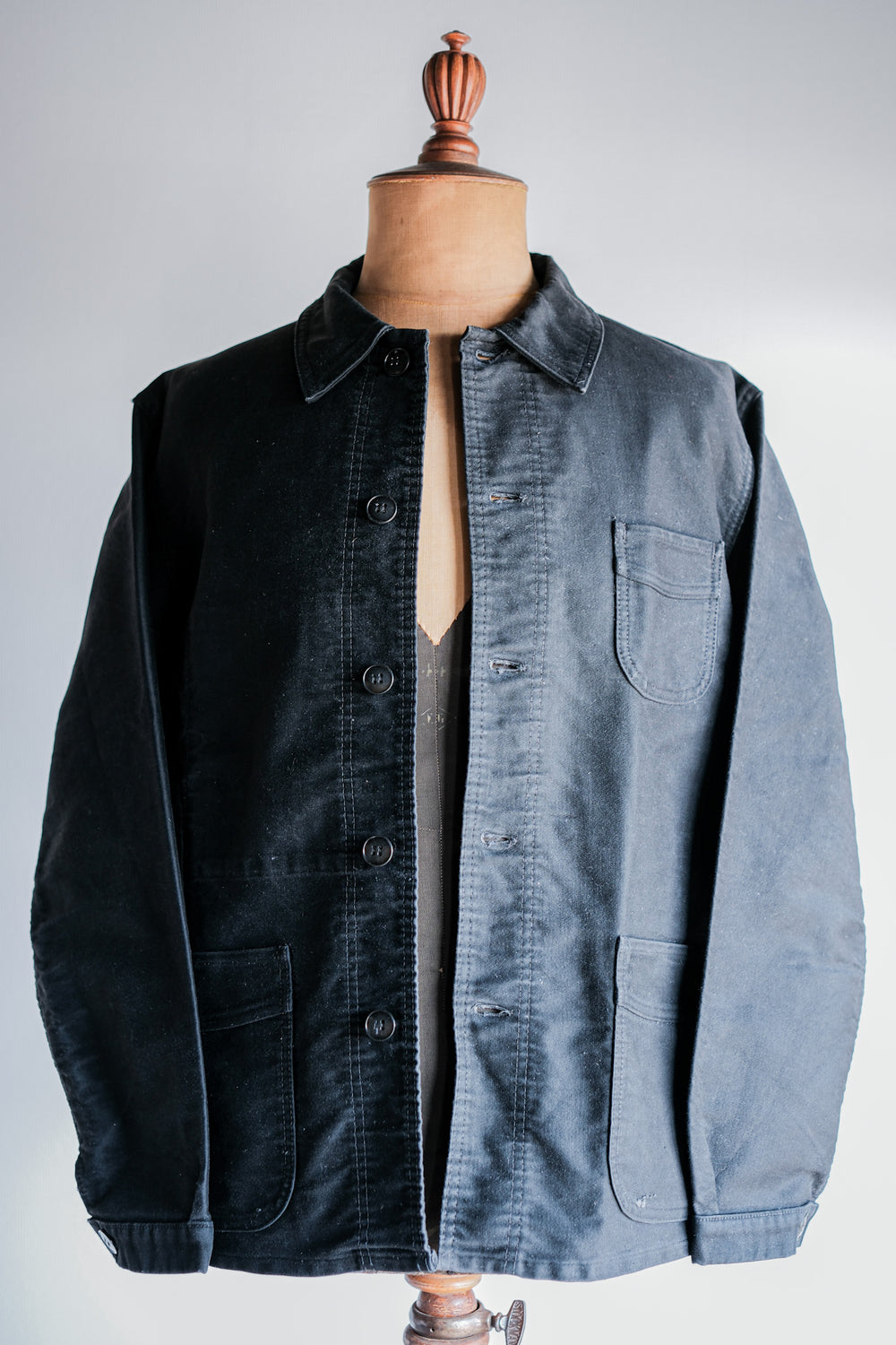 【~50’s】French Vintage Black Moleskin Work Jacket Size.50 "Le Mont St. Michel"