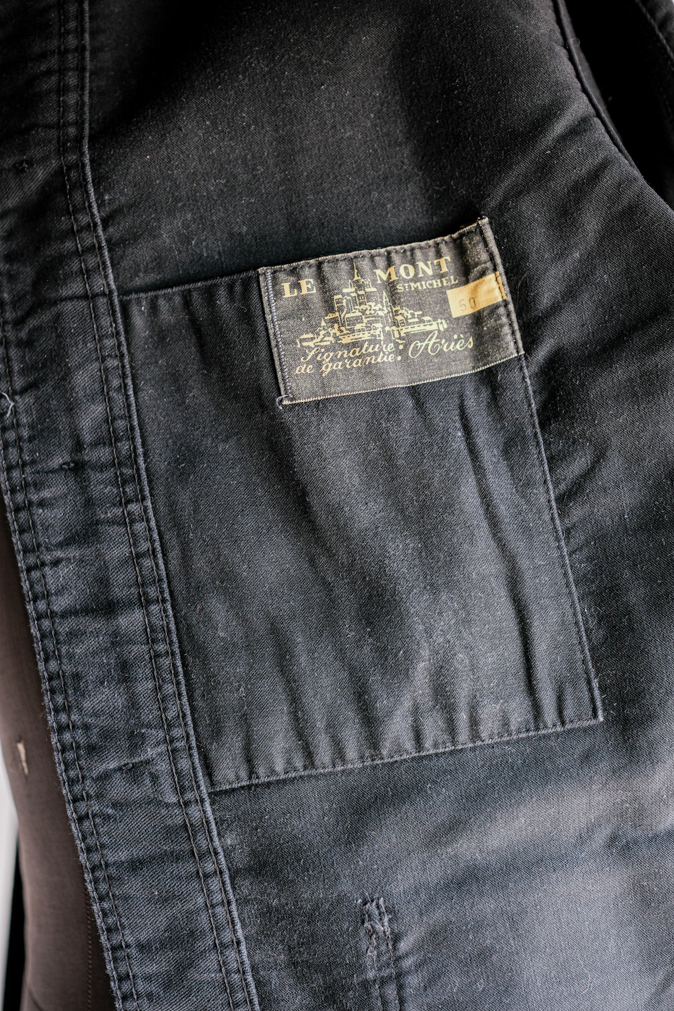 50's] French Vintage Black Moleskin Work Jacket Size.50 
