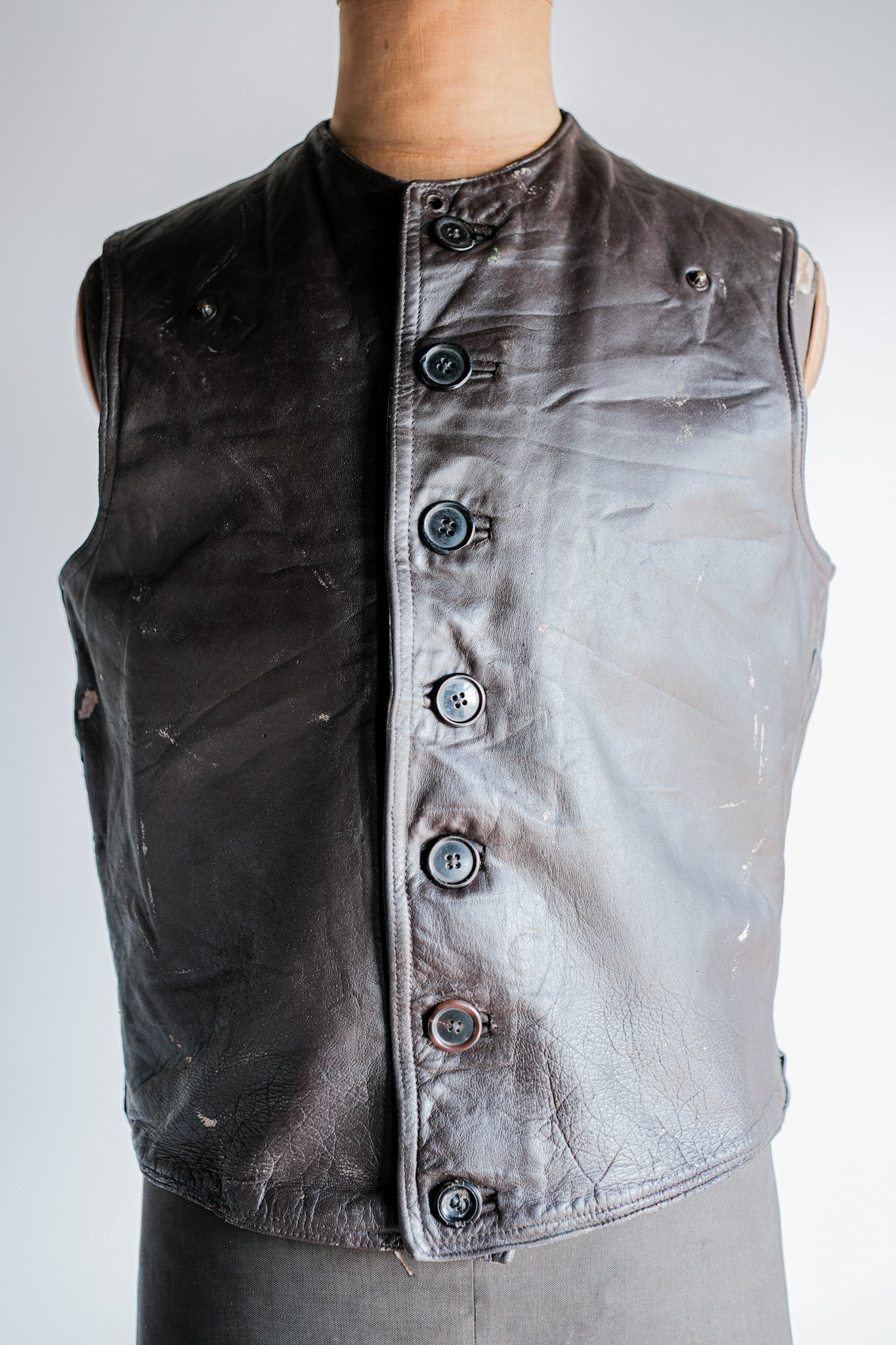 [~ 40's] French Army Cavalier Leather Leather Vest "Modified"