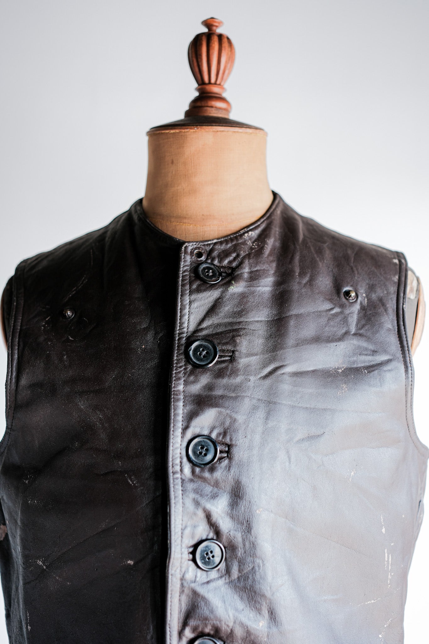 【~40's】French Army Cavalier Leather Vest "Modified"