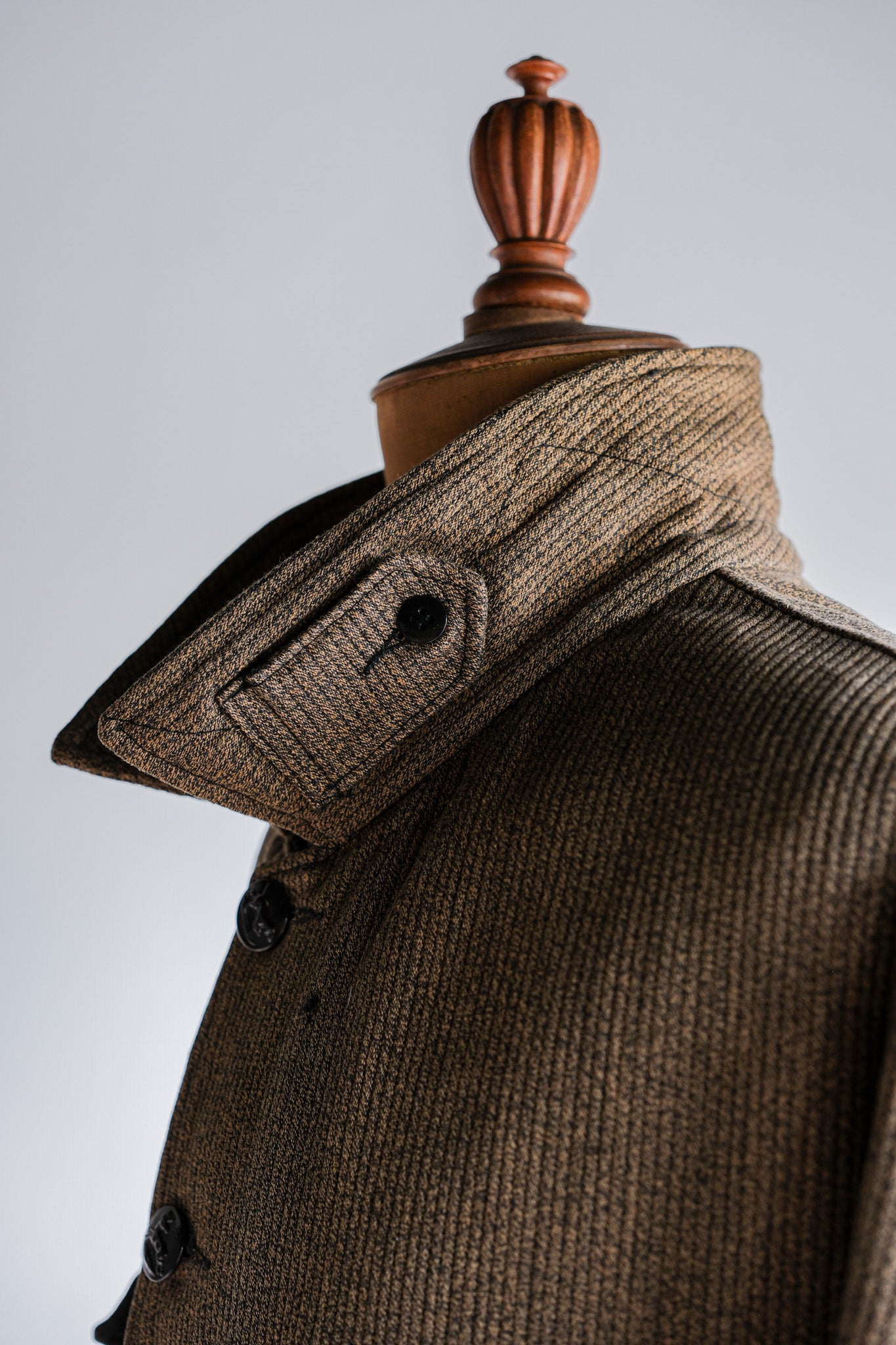 ［~60's］French Vintage Brown Salt & Pepper Cotton Pique Hunting Jacket With Chin Strap