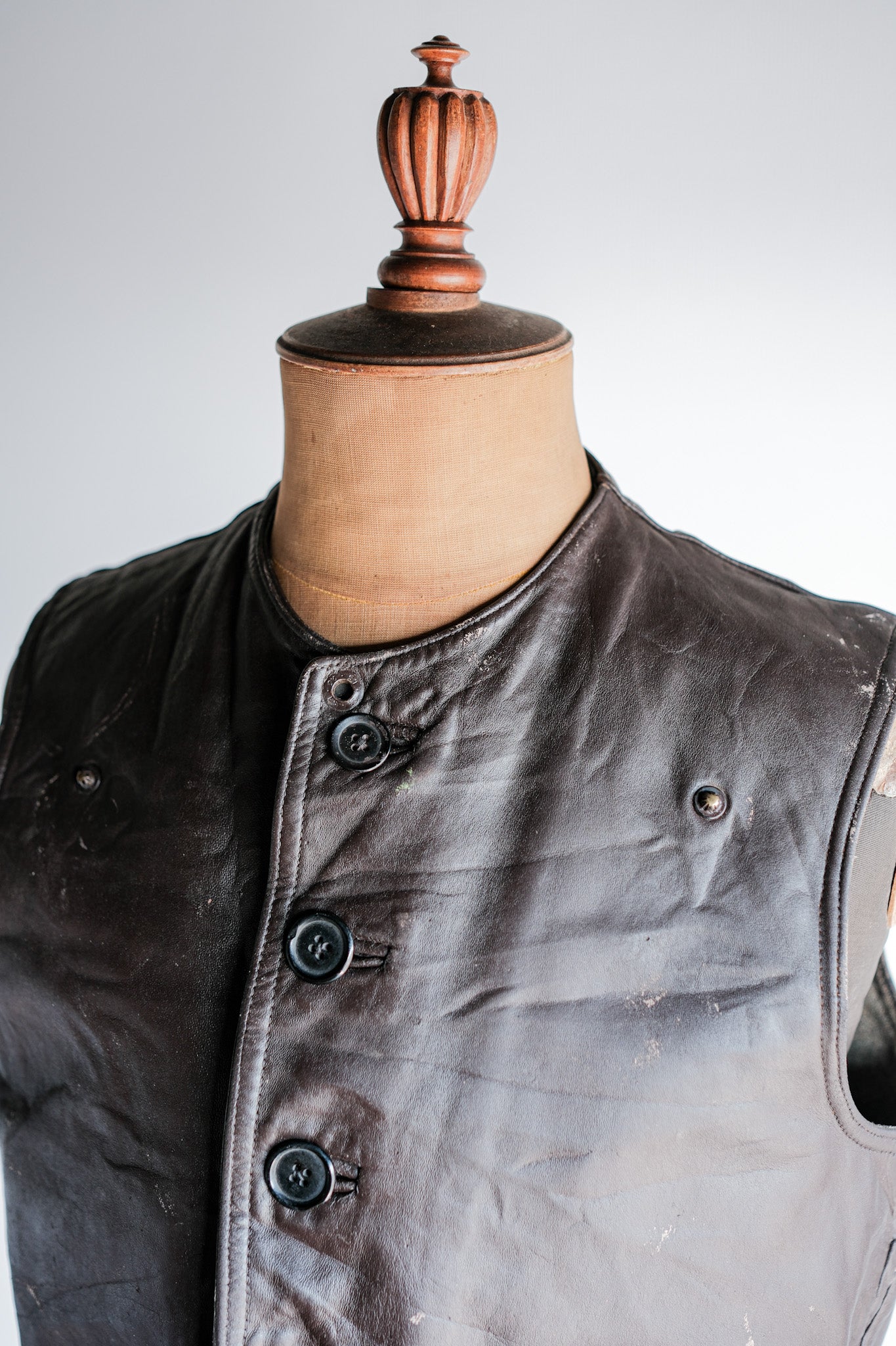 【~40's】French Army Cavalier Leather Vest "Modified"