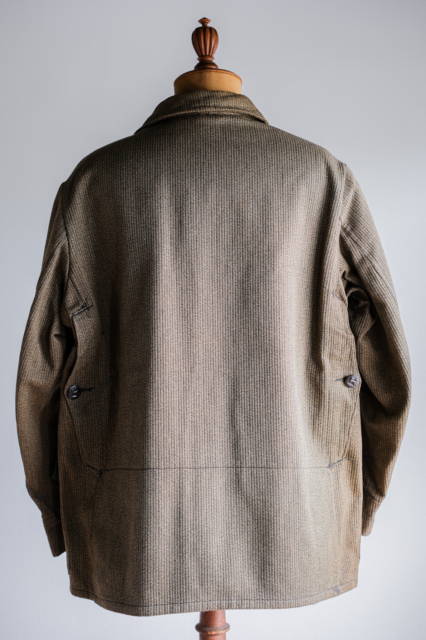 【~60's】French Vintage Brown Salt & Pepper Cotton Pique Hunting Jacket With Chin Strap