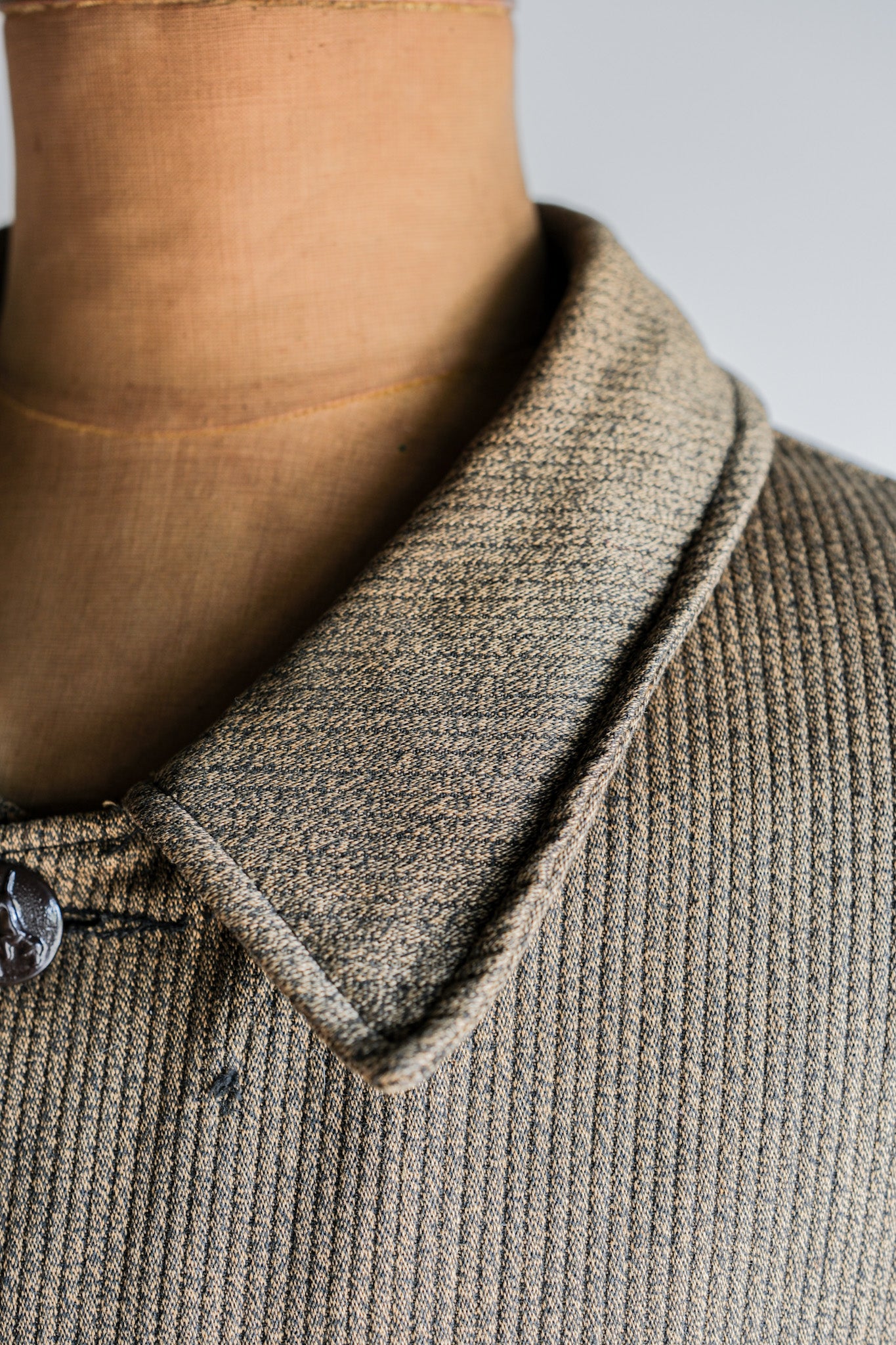 ［~60's］French Vintage Brown Salt & Pepper Cotton Pique Hunting Jacket With Chin Strap
