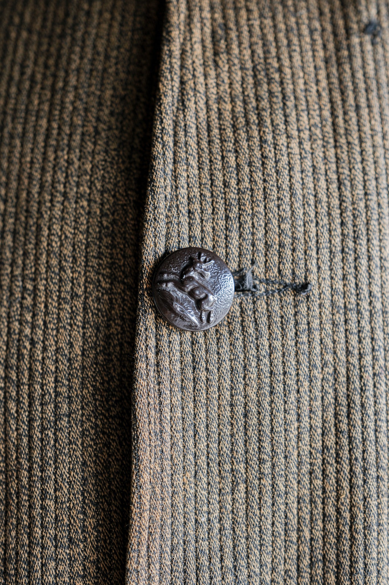 ［~60's］French Vintage Brown Salt & Pepper Cotton Pique Hunting Jacket With Chin Strap