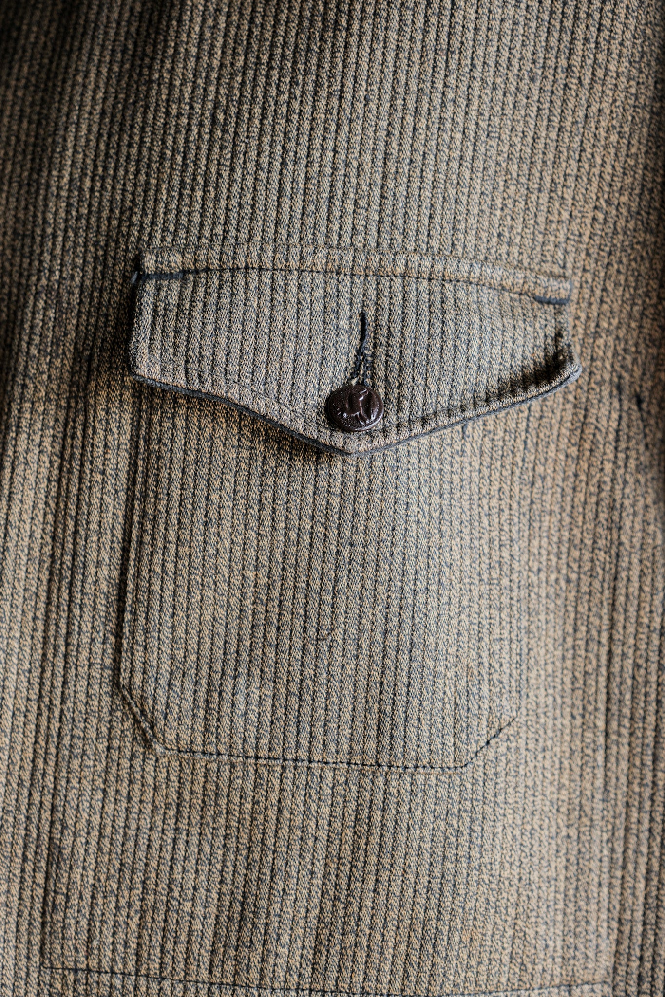 ［~60's］French Vintage Brown Salt & Pepper Cotton Pique Hunting Jacket With Chin Strap