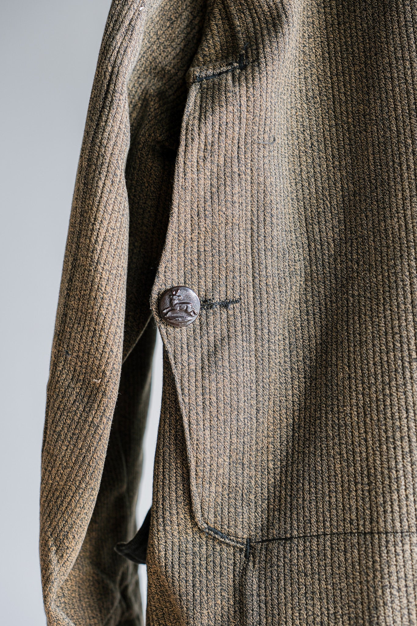 ［~60's］French Vintage Brown Salt & Pepper Cotton Pique Hunting Jacket With Chin Strap