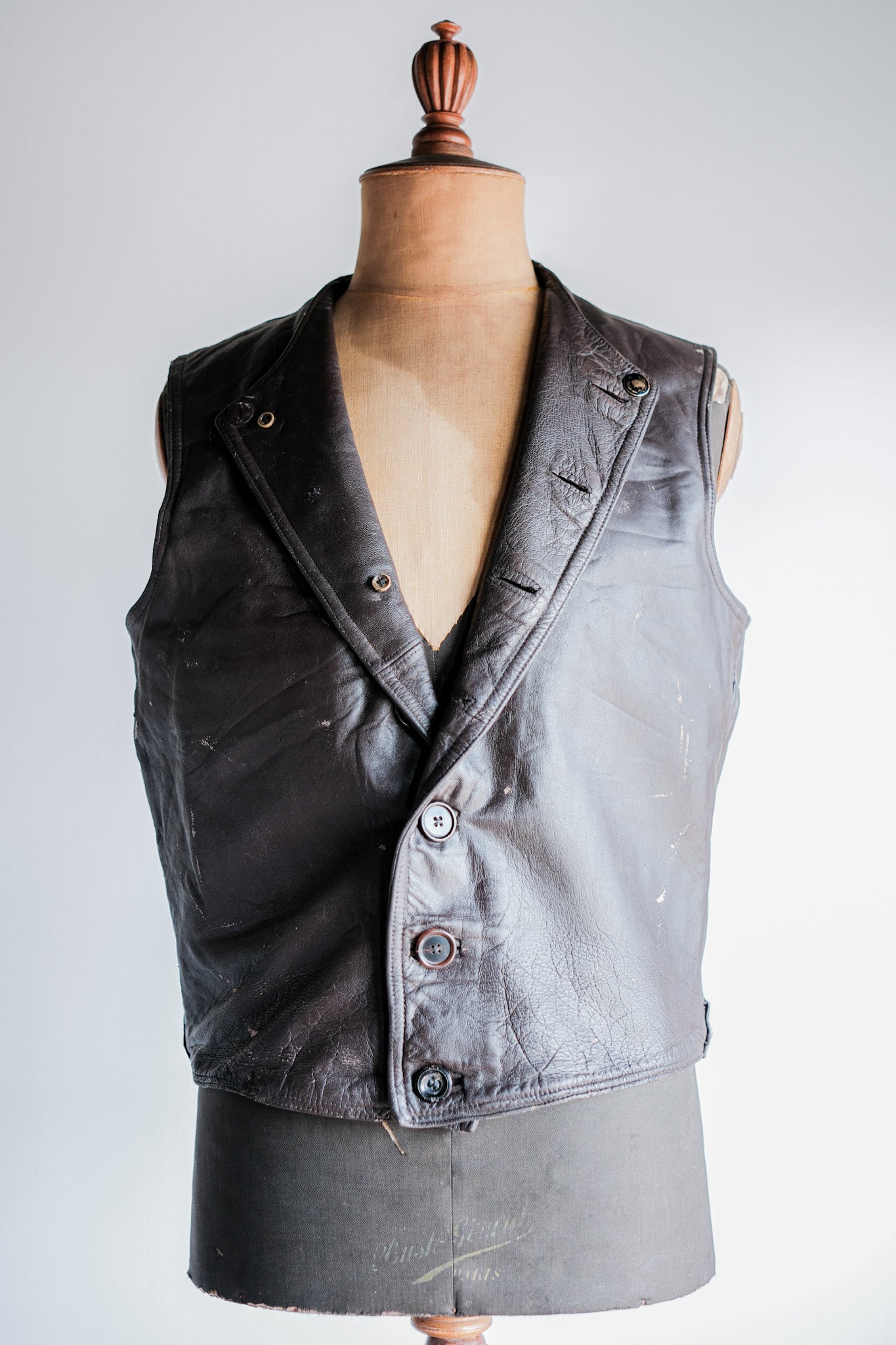 【~40's】French Army Cavalier Leather Vest "Modified"