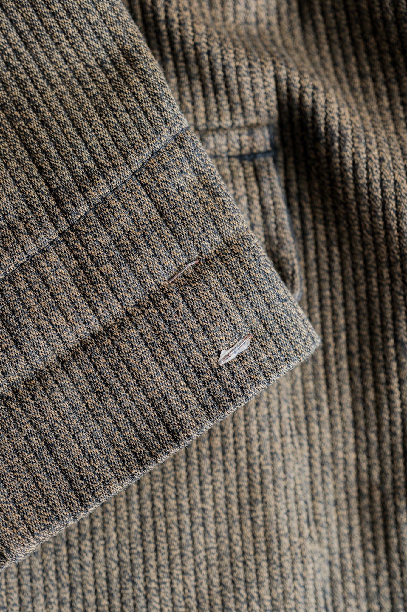 ［~60's］French Vintage Brown Salt & Pepper Cotton Pique Hunting Jacket With Chin Strap