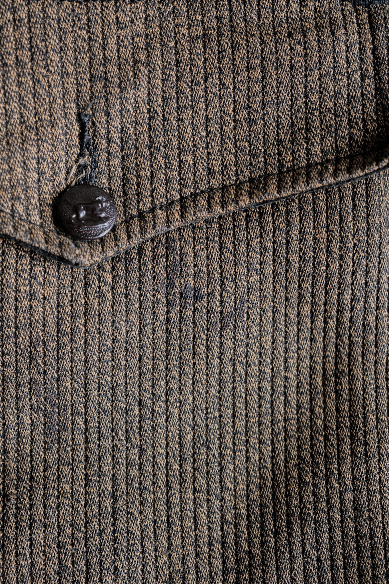 ［~60's］French Vintage Brown Salt & Pepper Cotton Pique Hunting Jacket With Chin Strap