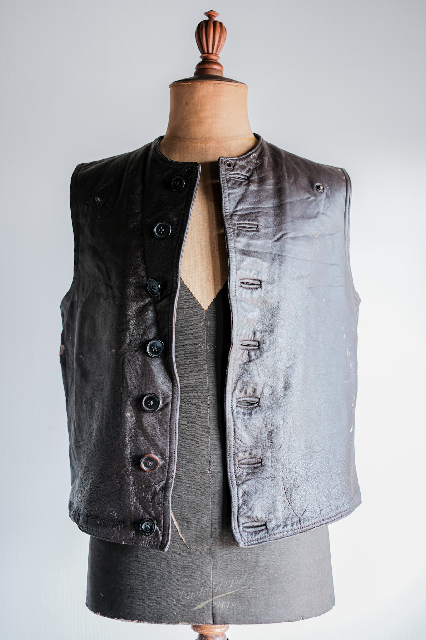 【~40's】French Army Cavalier Leather Vest "Modified"