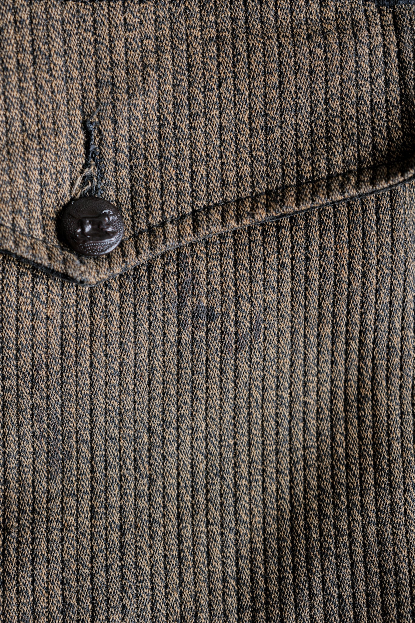 【~60's】French Vintage Brown Salt & Pepper Cotton Pique Hunting Jacket With Chin Strap