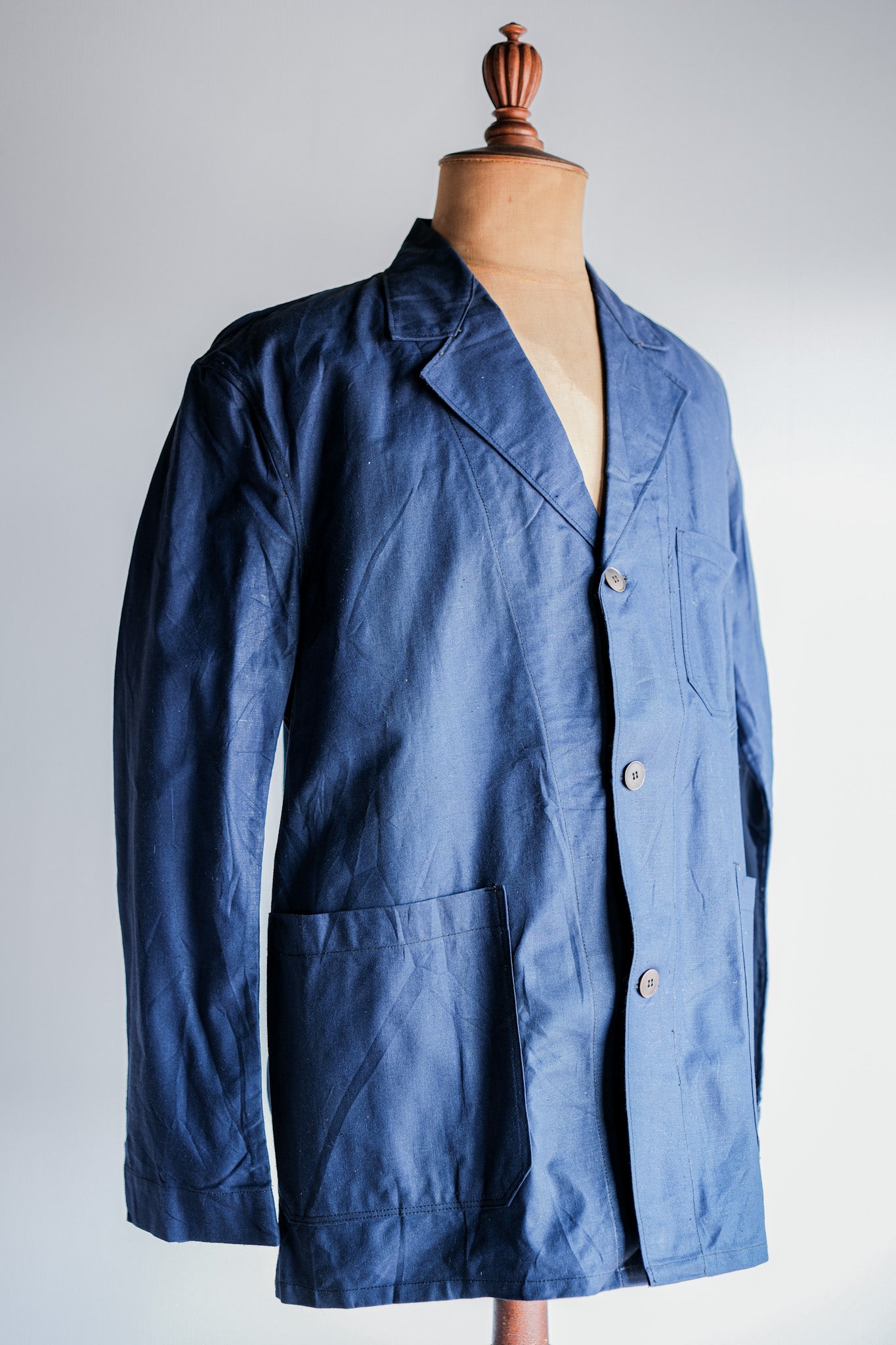 【~50's】French Vintage Blue Linen Lapel Work Jacket "Dead Stock"