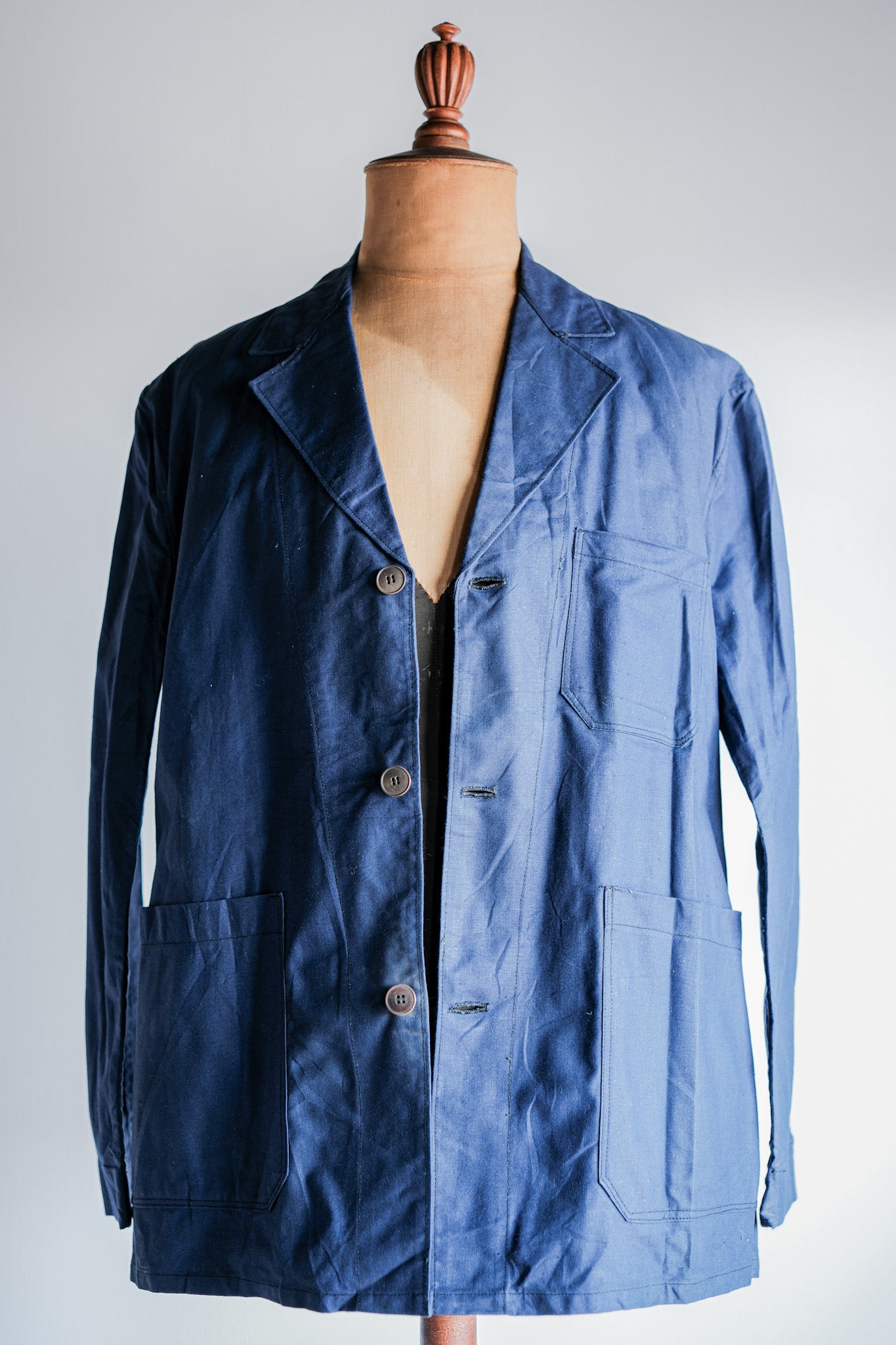 ［~50's］French Vintage Blue Linen Lapel Work Jacket "Dead Stock"