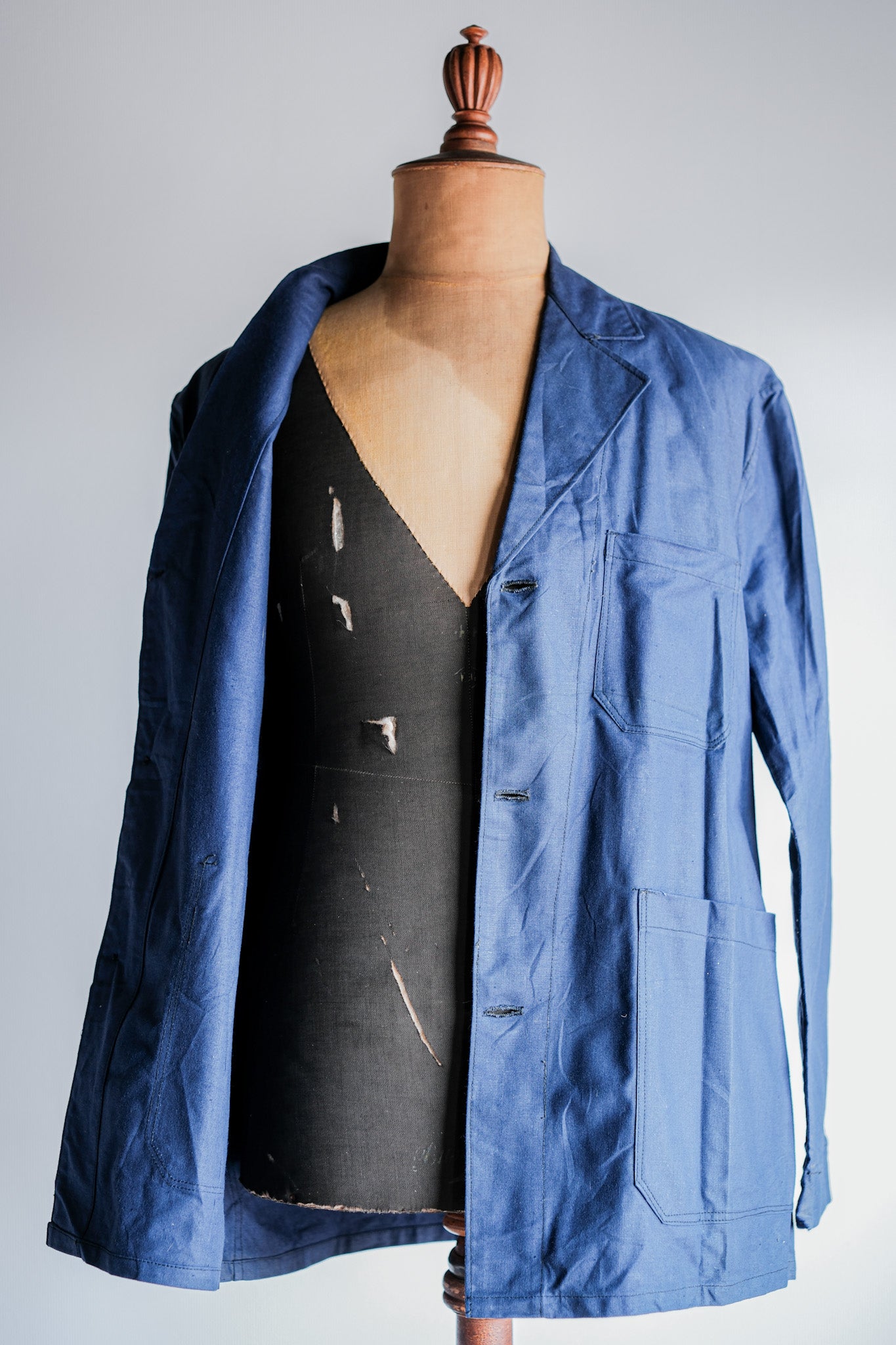 ［~50's］French Vintage Blue Linen Lapel Work Jacket "Dead Stock"