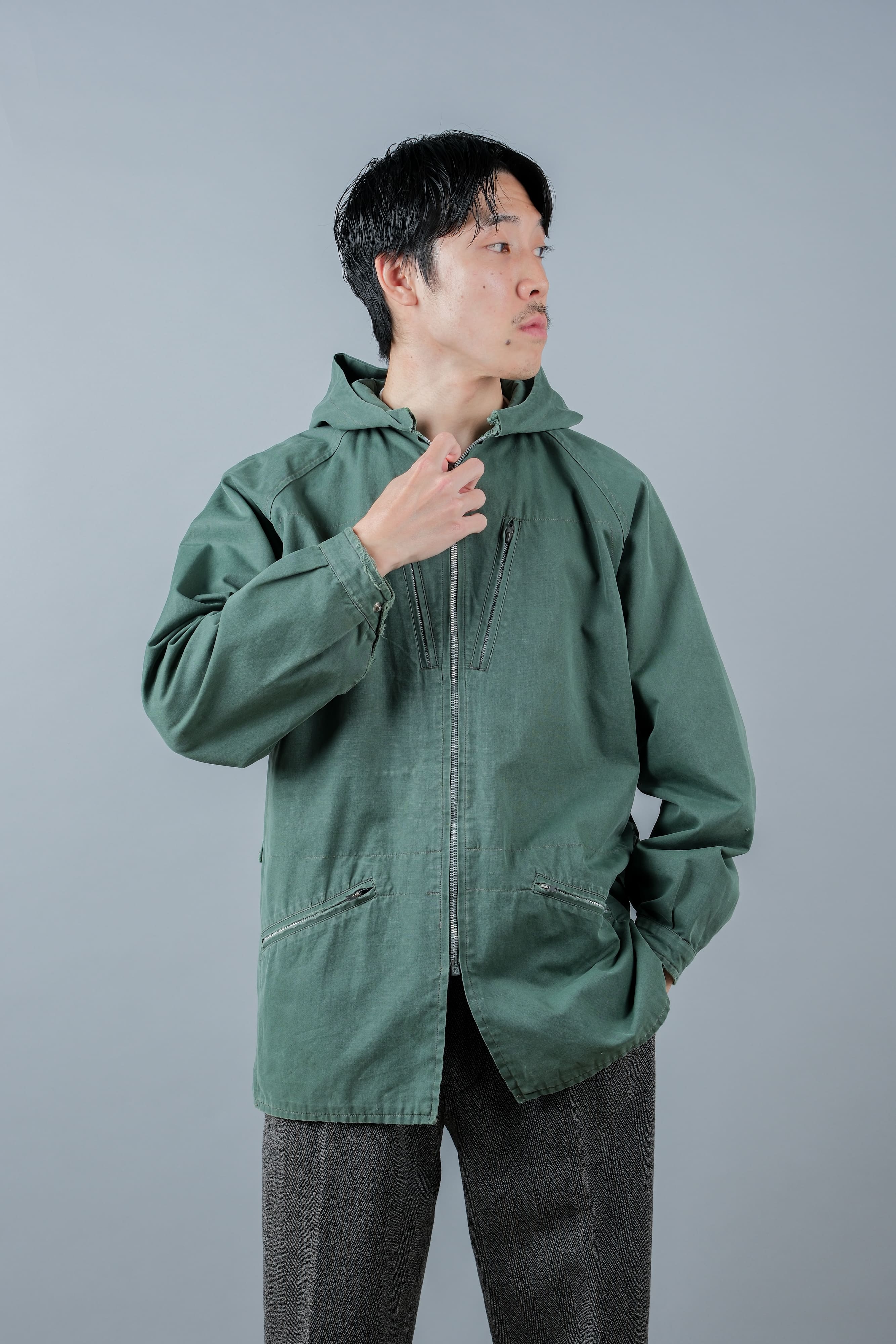 【~60's】British Vintage Ventile Cotton Hooded Cyclist Jacket "Greenspot NOMAD" "BERTRAM DUDLEY & SON"