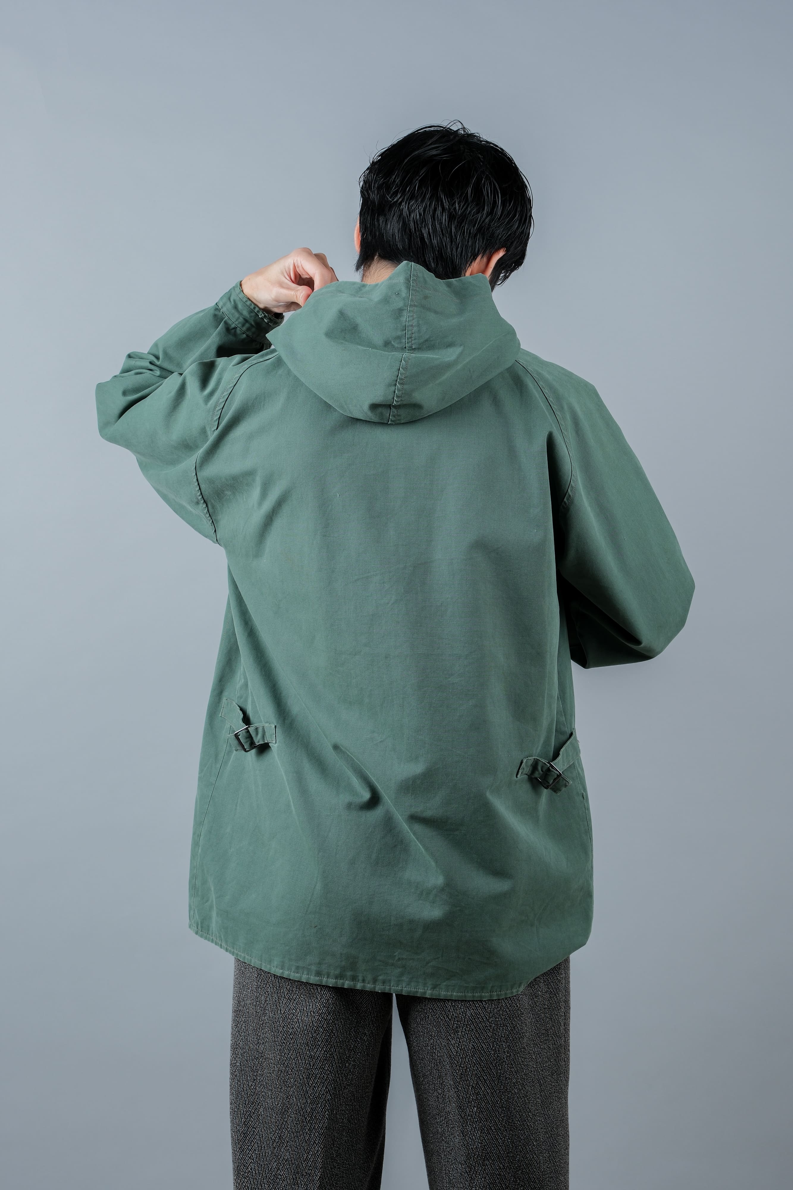 【~60's】British Vintage Ventile Cotton Hooded Cyclist Jacket "Greenspot NOMAD" "BERTRAM DUDLEY & SON"