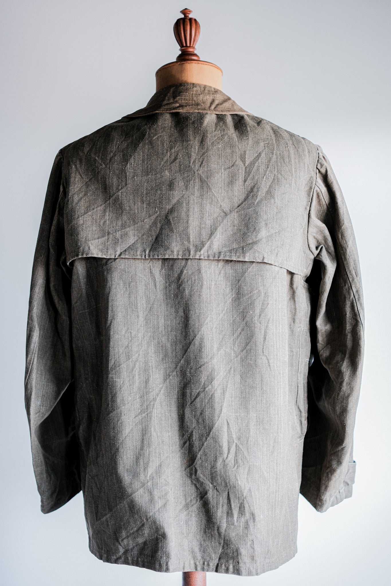 ［~20's］French Vintage Linen Canvas Hunting Jacket With Chin Strap