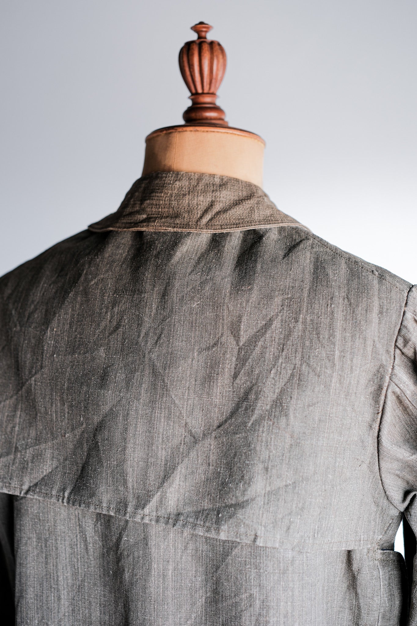 ［~20's］French Vintage Linen Canvas Hunting Jacket With Chin Strap