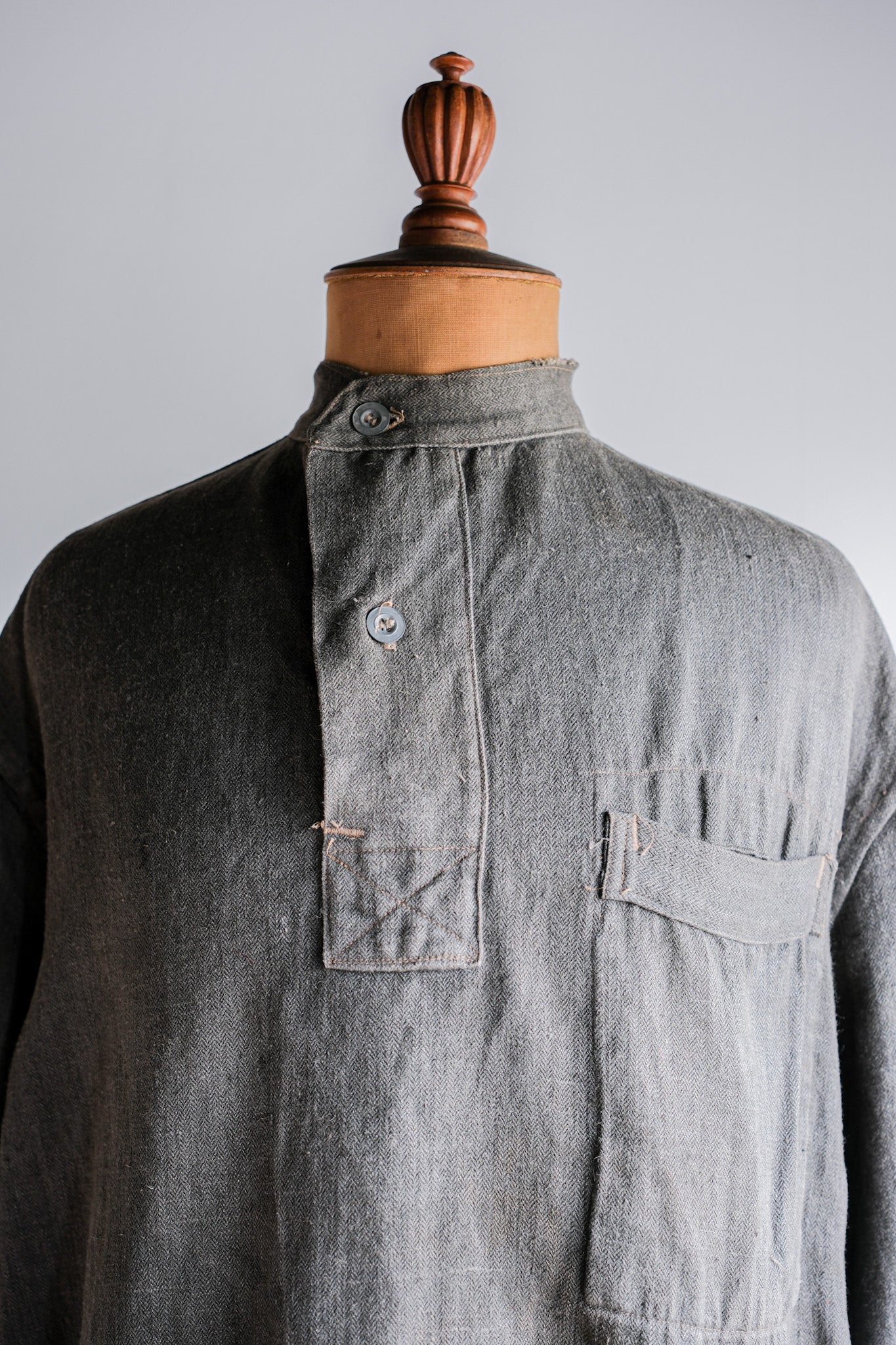 【~40's】WWⅡ German Navy Gray Drillich HBT Linen Work Smock "Unusual Color" "Kriegsmarine"