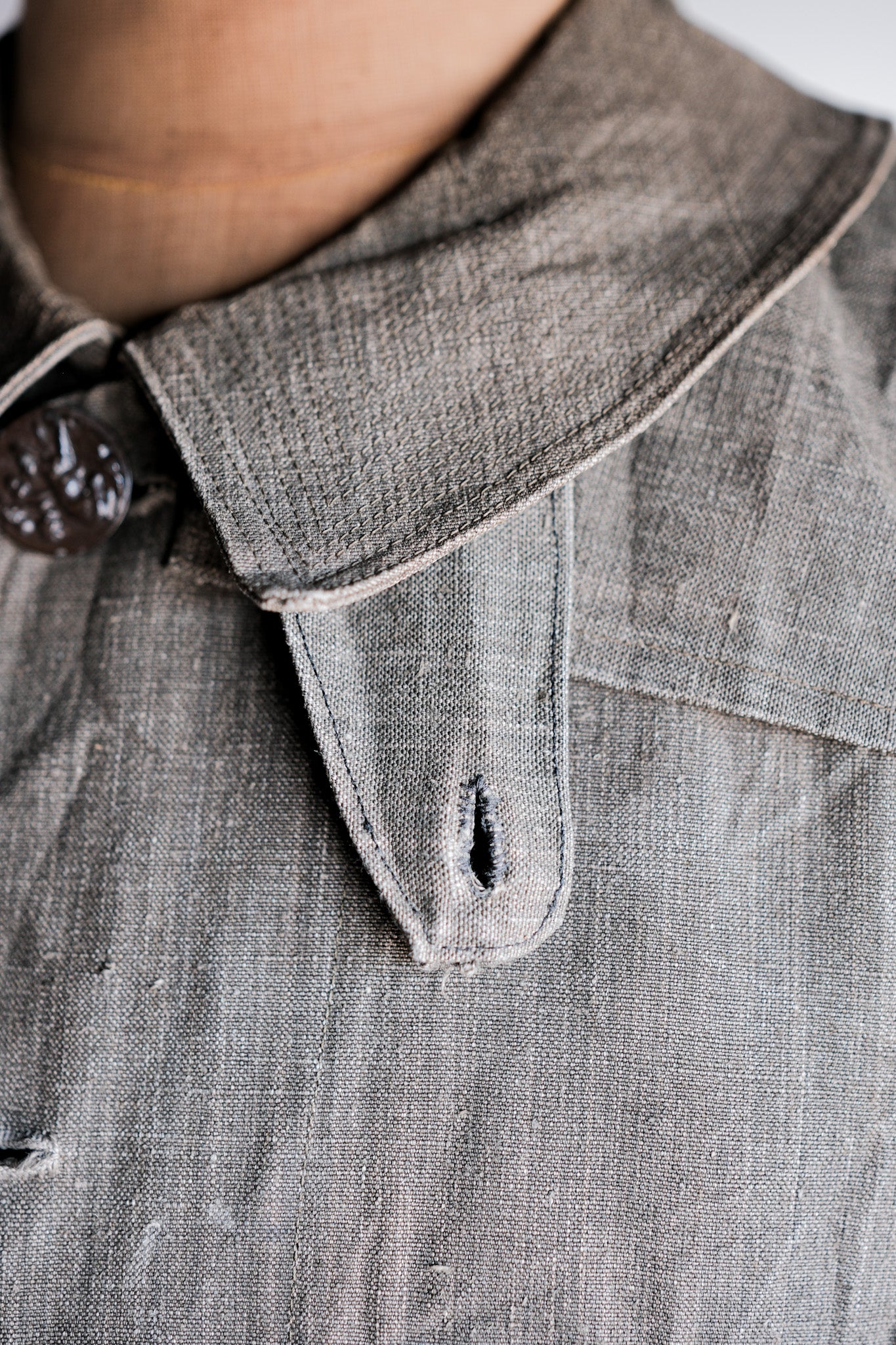 ［~20's］French Vintage Linen Canvas Hunting Jacket With Chin Strap