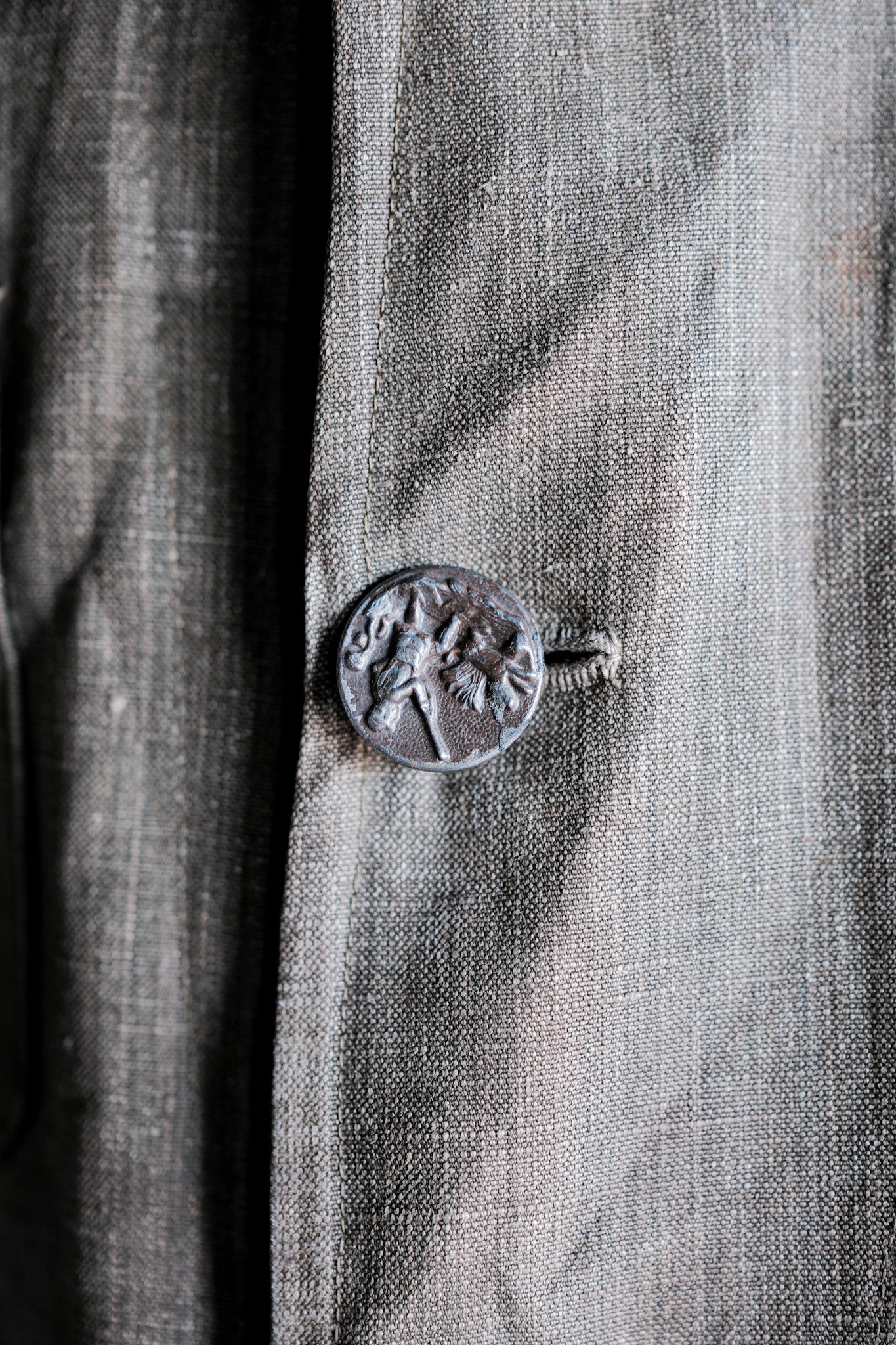 ［~20's］French Vintage Linen Canvas Hunting Jacket With Chin Strap