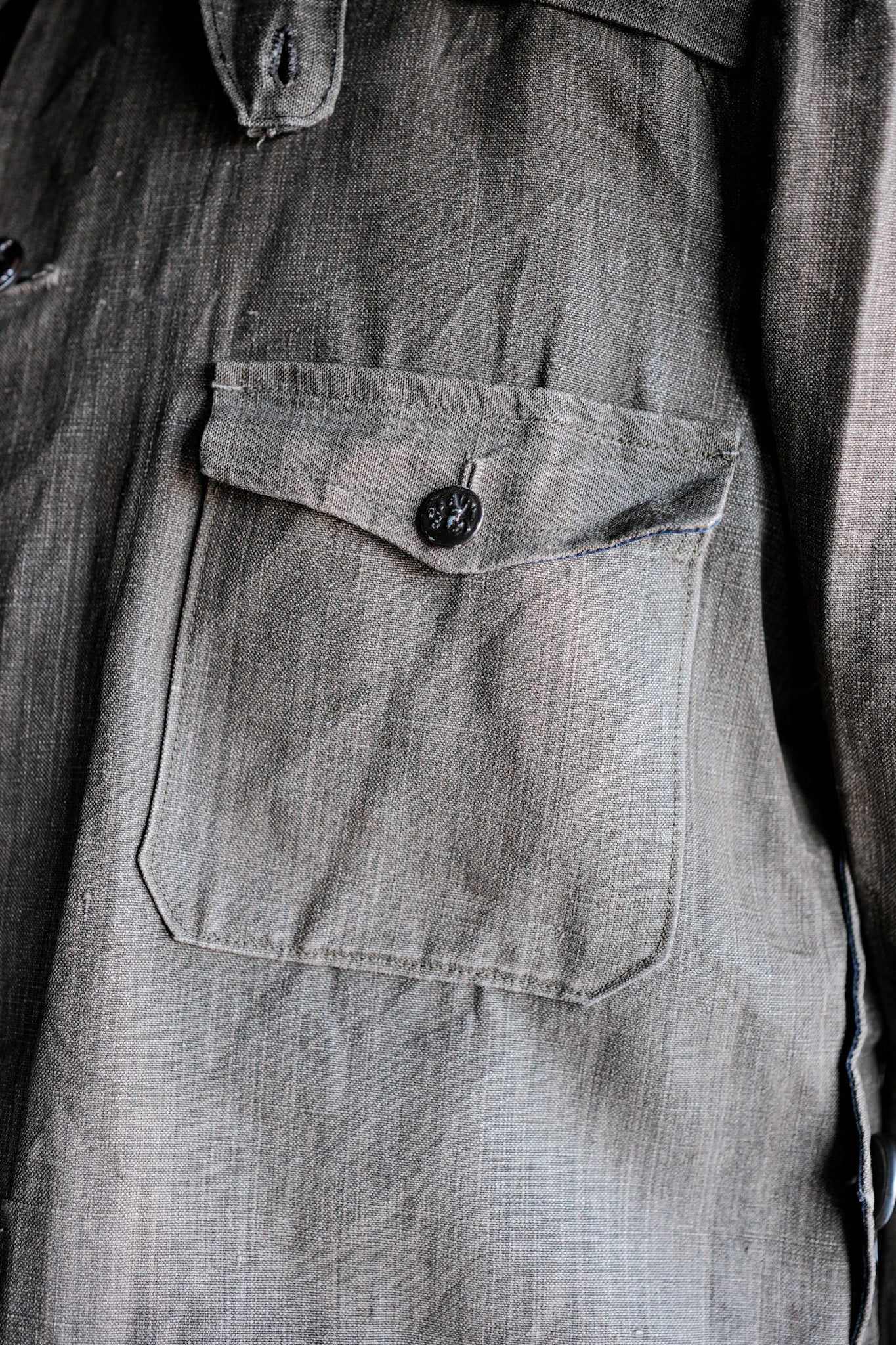 ［~20's］French Vintage Linen Canvas Hunting Jacket With Chin Strap