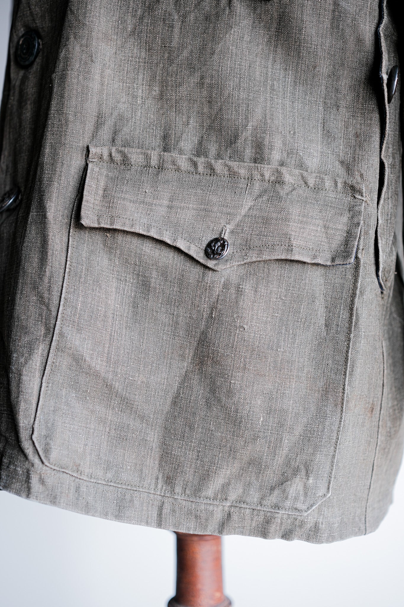 ［~20's］French Vintage Linen Canvas Hunting Jacket With Chin Strap