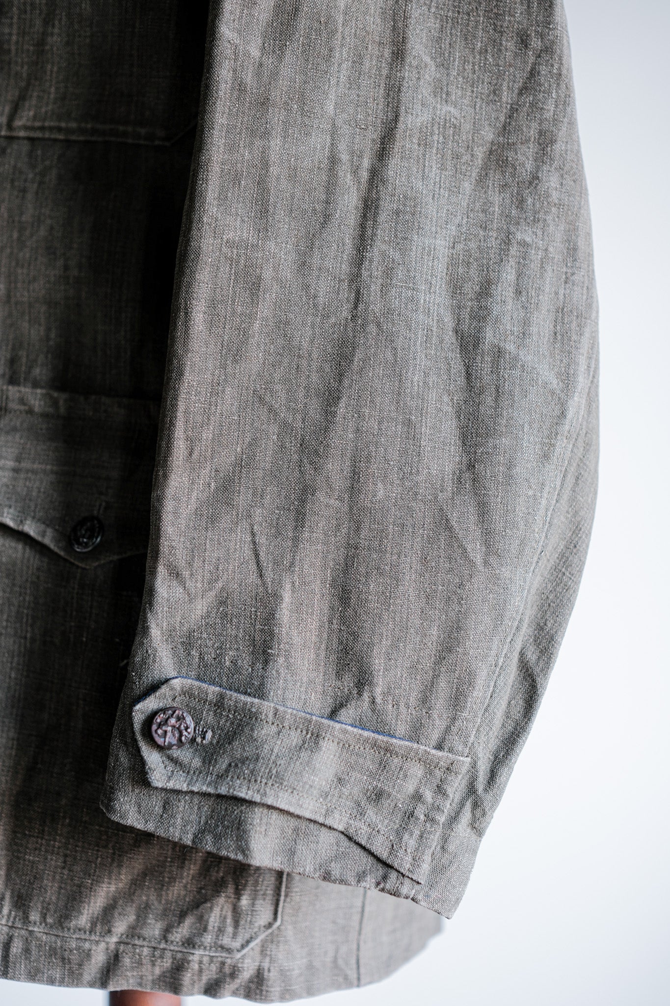 ［~20's］French Vintage Linen Canvas Hunting Jacket With Chin Strap
