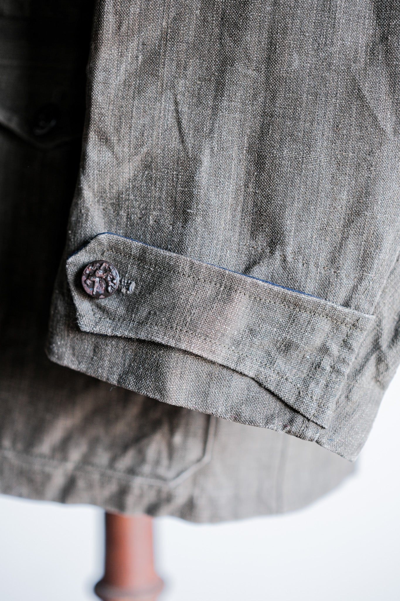 ［~20's］French Vintage Linen Canvas Hunting Jacket With Chin Strap