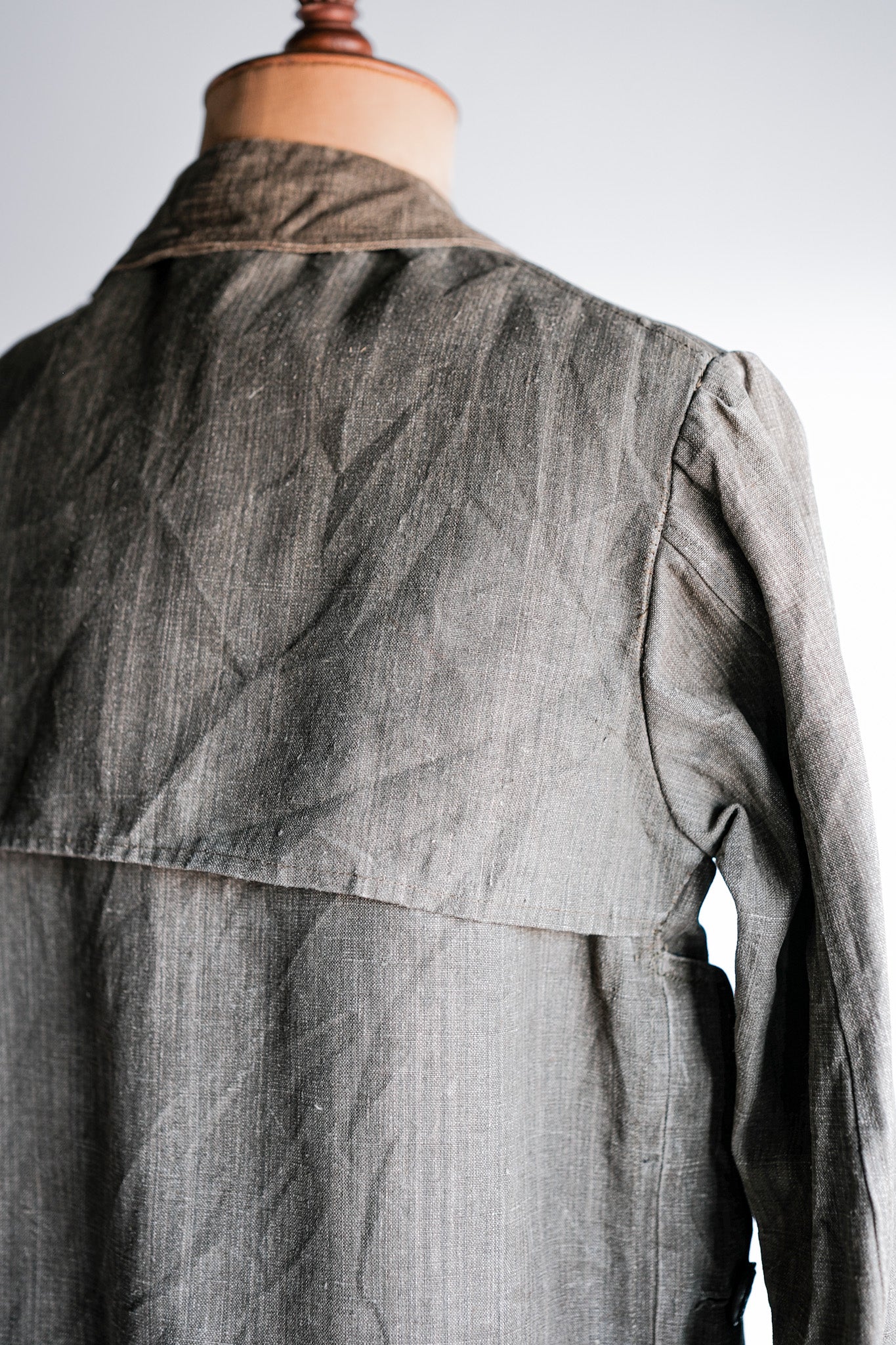 ［~20's］French Vintage Linen Canvas Hunting Jacket With Chin Strap