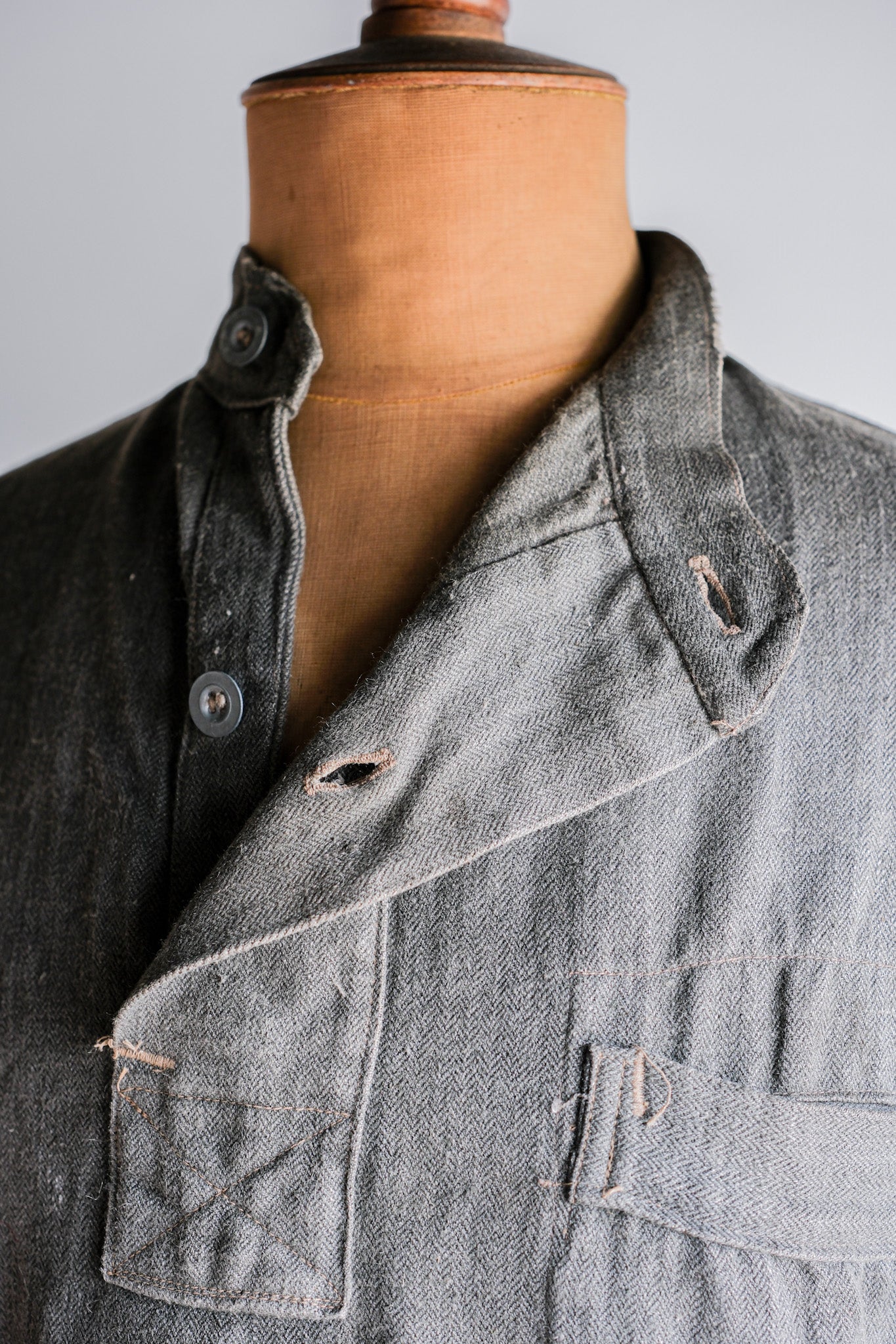 【~40's】WWⅡ German Navy Gray Drillich HBT Linen Work Smock "Unusual Color" "Kriegsmarine"