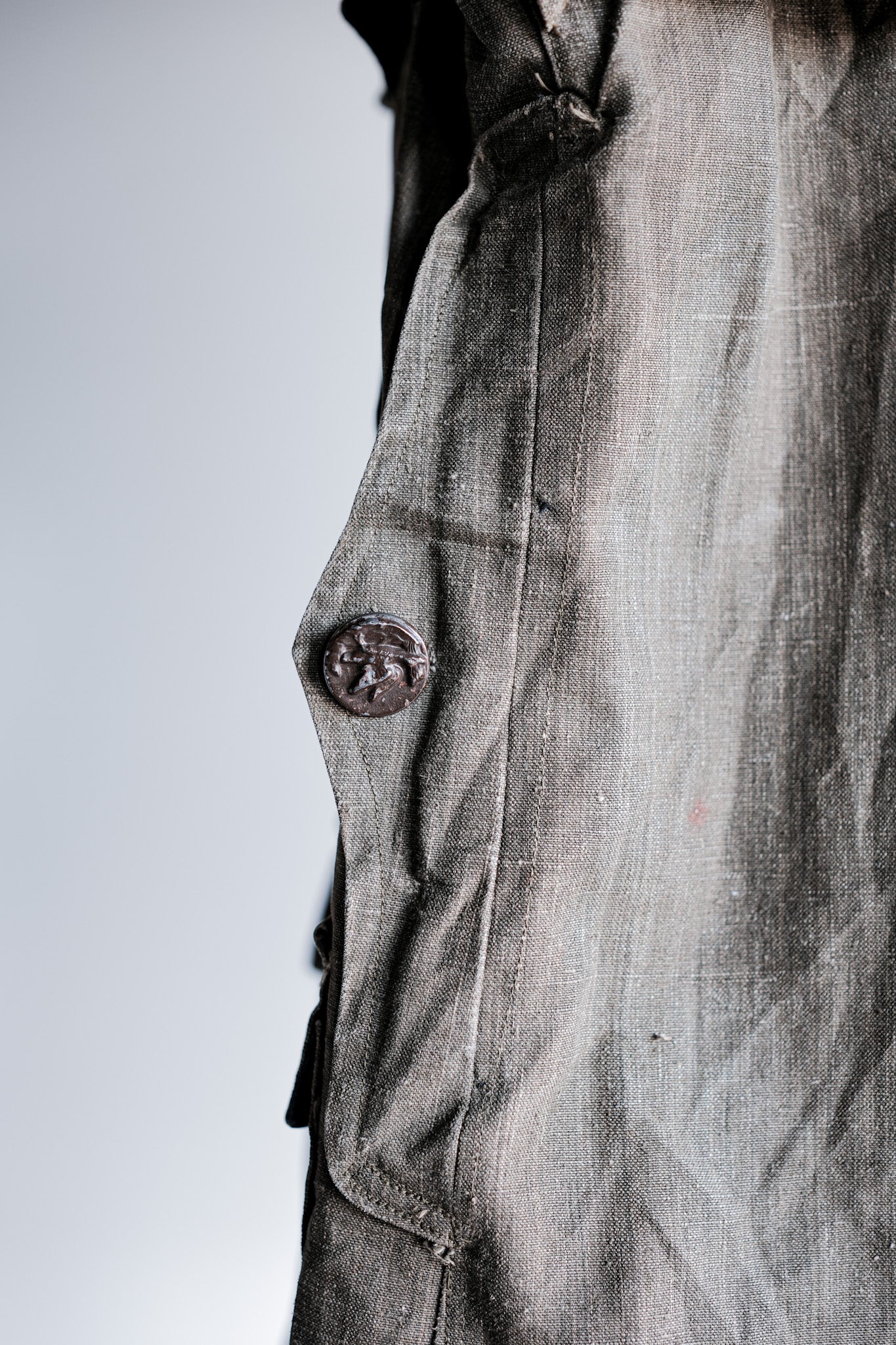 ［~20's］French Vintage Linen Canvas Hunting Jacket With Chin Strap