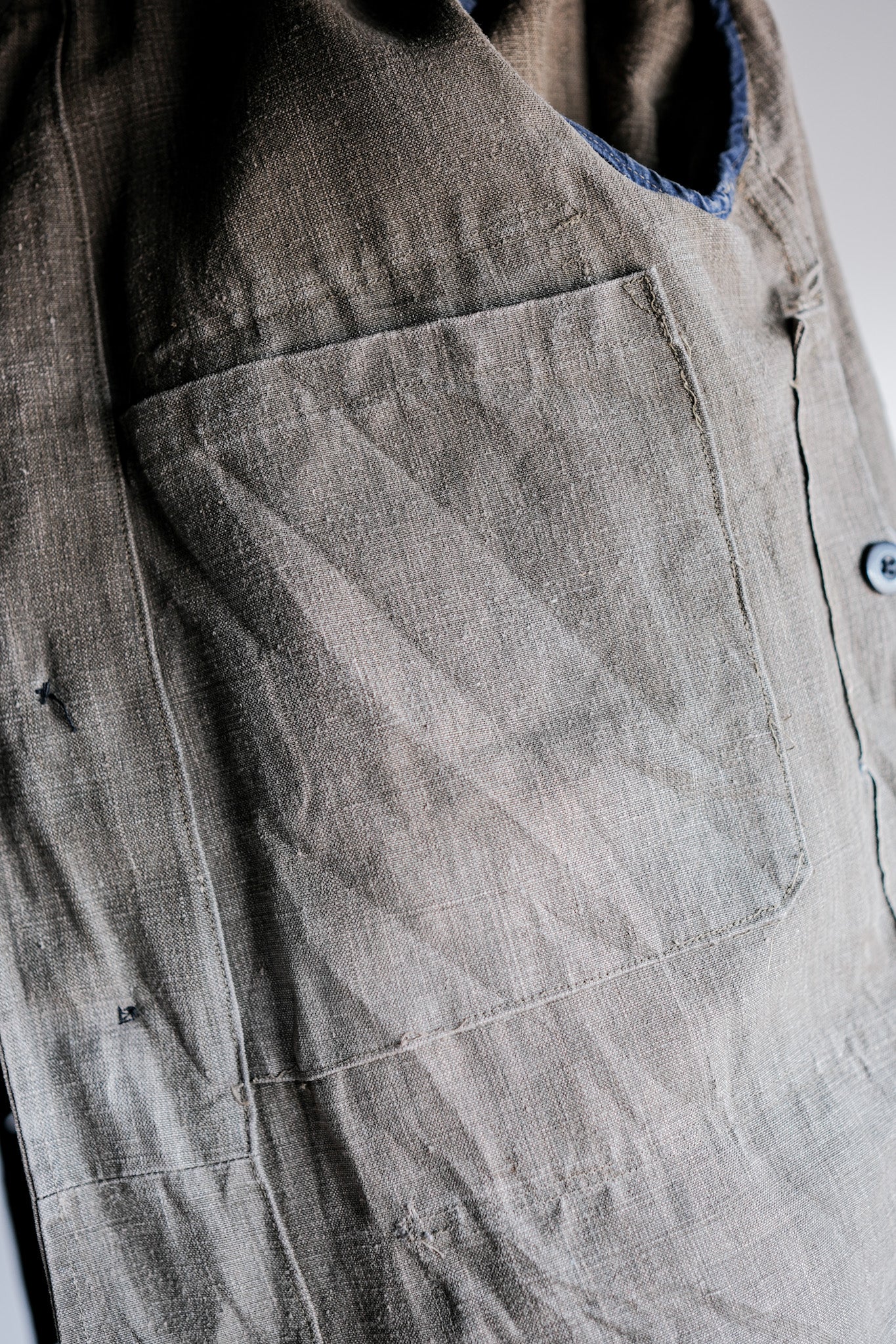 ［~20's］French Vintage Linen Canvas Hunting Jacket With Chin Strap