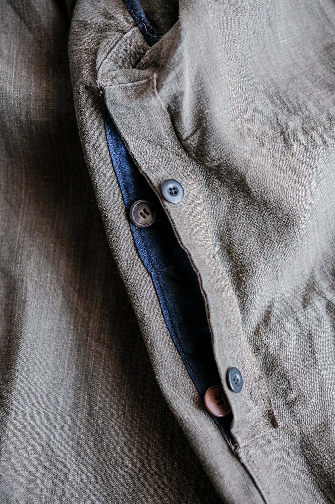 ［~20's］French Vintage Linen Canvas Hunting Jacket With Chin Strap