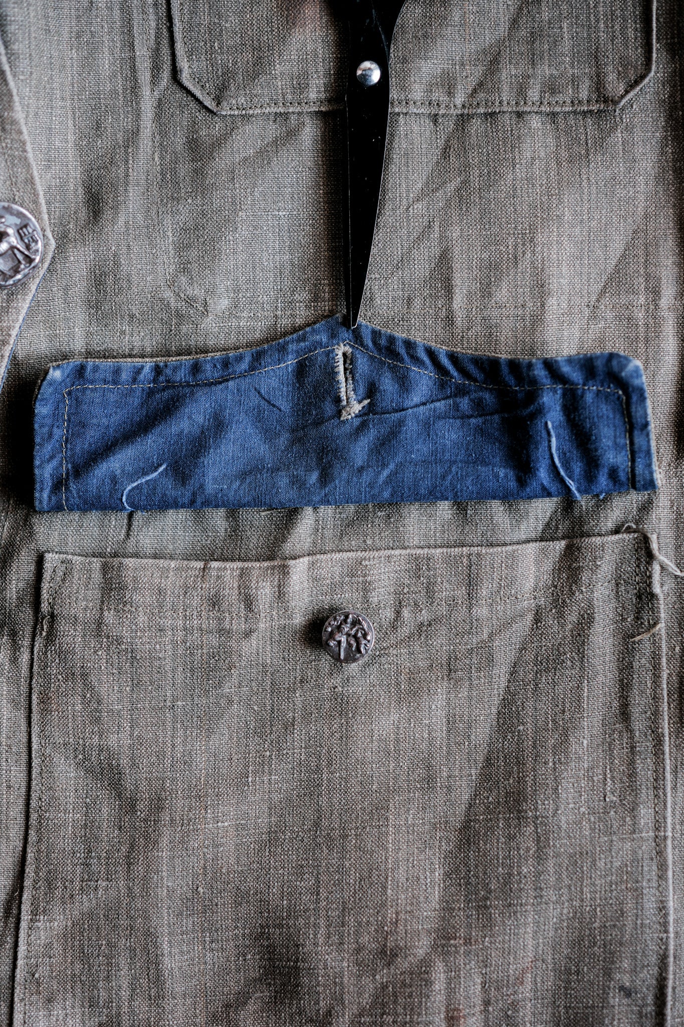 ［~20's］French Vintage Linen Canvas Hunting Jacket With Chin Strap