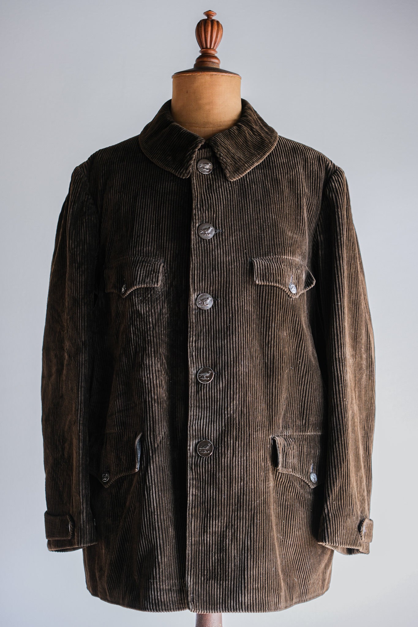 [~ 40's] Veste de chasse en velours côtelé brune vintage "Black Moleskin Dounding"